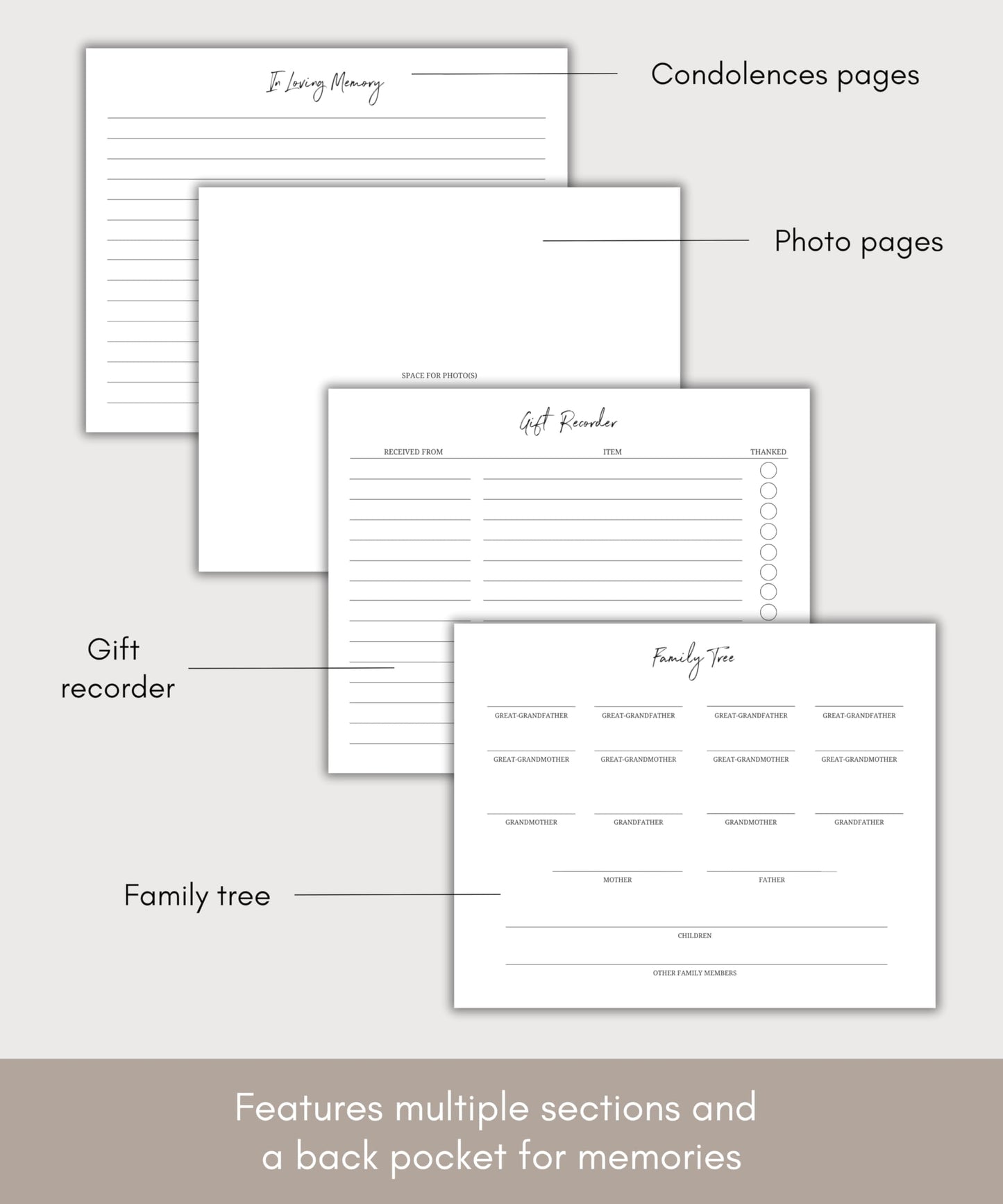Lamare Funeral Guest Book for Memorial Service – Elegant Celebration of Life Guest Book and in Loving Memory Guest Book - Condolences Book for Funeral