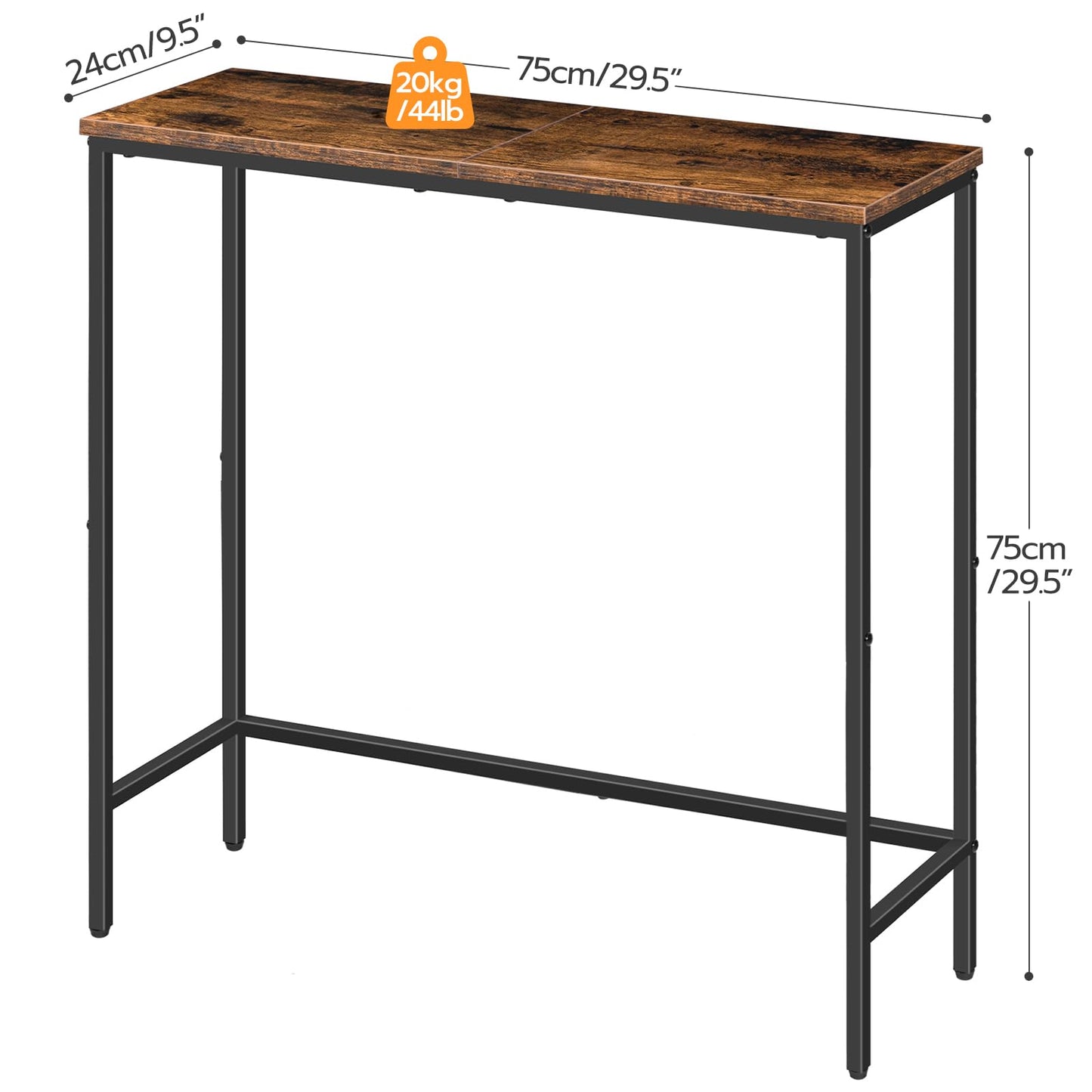 HOOBRO Narrow Console Table, 29.5" Small Entryway Table, Thin Sofa Side Display Table, for Hallway, Bedroom, Living Room, Foyer, Rustic Brown and Black BF75XG01