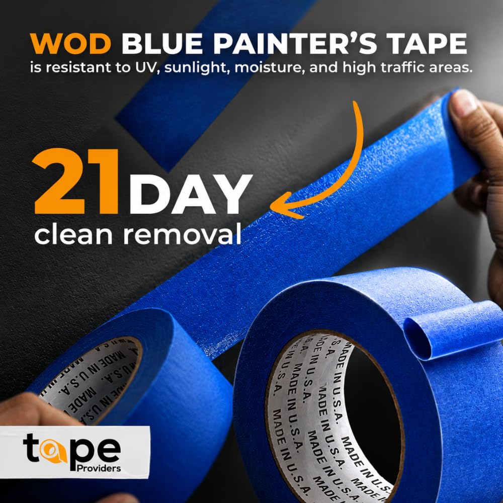 Made in USA Blue Painter’s Tape - 2 inch x 60 yds. (6 Pack) Thick & Wide Masking Tape for Safe Wall Painting, Building, Remodeling, Labeling, Edge Finishing