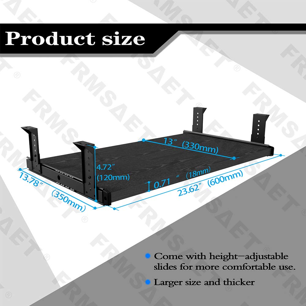 FRMSAET Furniture Accessories Office Product Suits Hardware 20/24/30 inches Keyboard Drawer Tray Wood Holder Under Desk Adjustable Height Platform. (24 inches, Black)