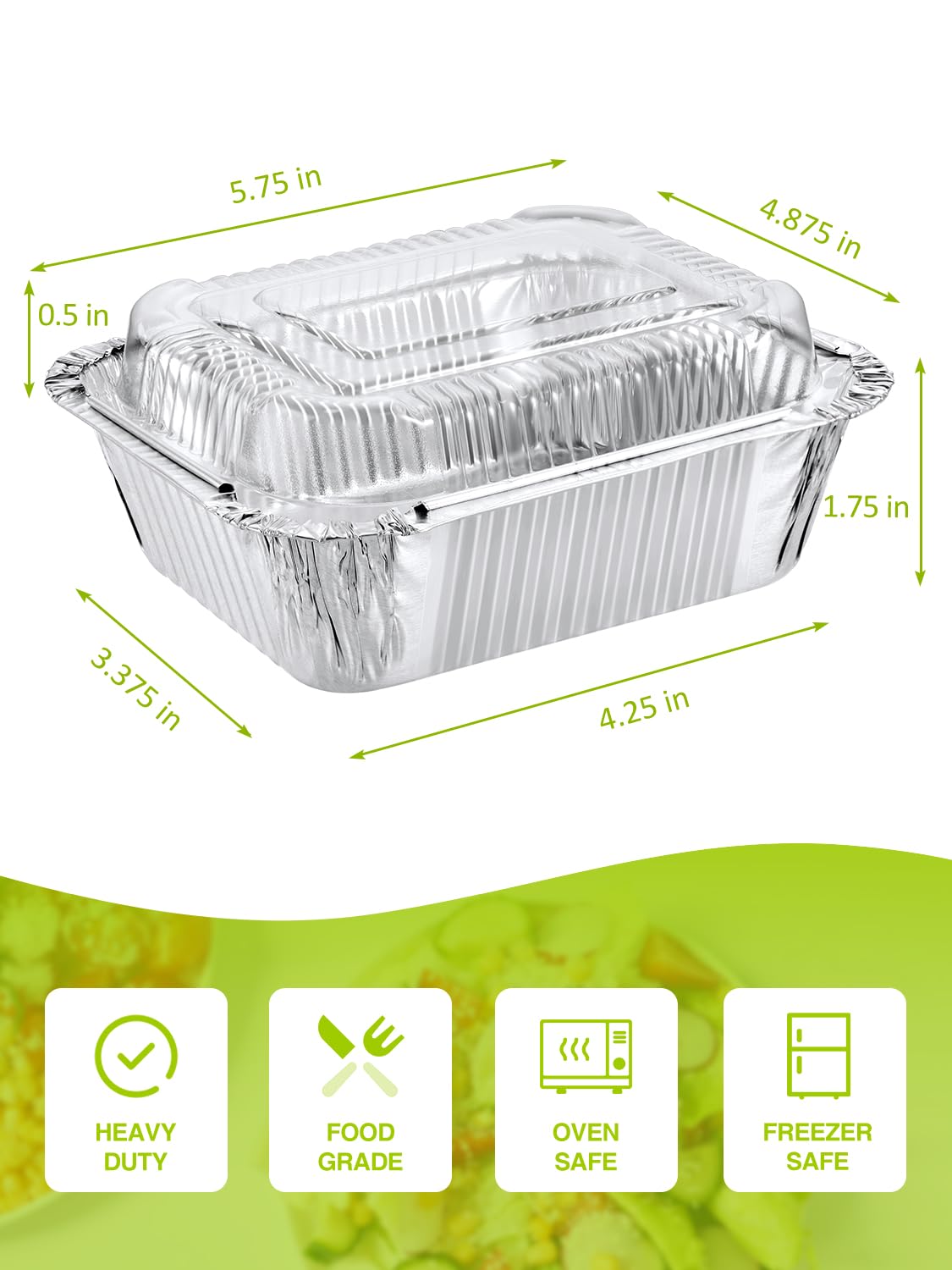NEEBAKE 110 Pack 5x4 Disposable Small Aluminum Pans with Dome Lids - 1lb-Mini-Aluminum-Foil-Pans-Tin-Foil-Takeout-Trays-Food-To-Go-Containers-for-Meal-Prep-Cooking-Roasting-Heating-Baking