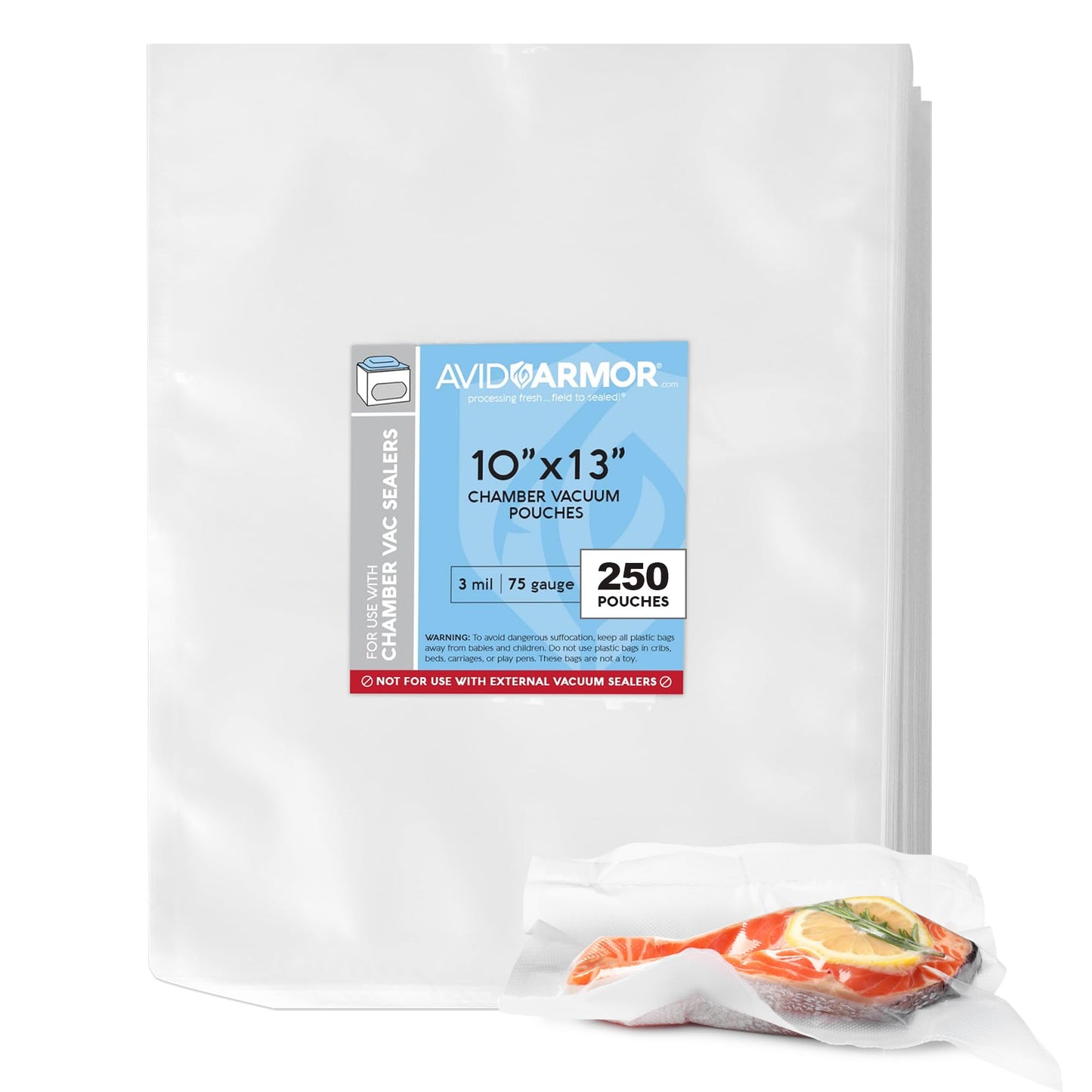 Avid Armor Chamber Vacuum Sealer Bags – Heavy Duty, BPA-Free, Pre-Cut Chamber Vacuum Bags for Food Preservation, Freezer Storage, Sous Vide and more, 250/Pack (10x13) – Multi-Use Vacuum Bags