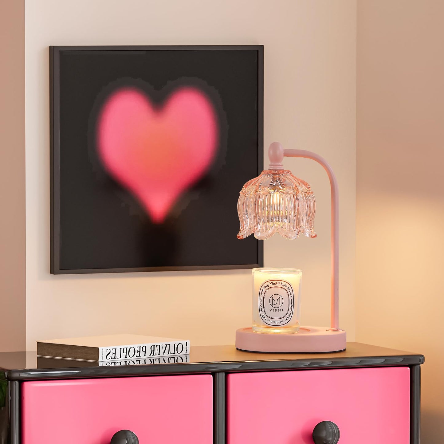 MEIXISUE Pink Candle Warmer Lamp with Timer and Dimmer,Gifts for Mom/Wife, Melt Wax Warmer Lamp with 2 Bulbs for Candle Jars House Warming New Home Decor