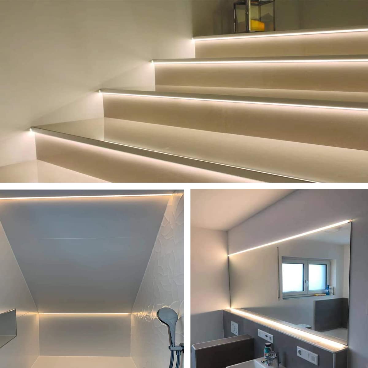 Besseto Plaster-in LED Channel 6 Pack 3.3FT/1 Meter Trim Edge Tile LED Strip Aluminum Channel, Trimless Recessed Drywall Aluminum LED Profile with Milky Diffuser and End Caps