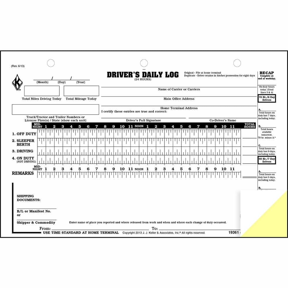 Driver Daily Log 5-pk. with 7- and 8-Day Recap - Shrinkwrapped Loose-Leaf Format, 2-Ply Carbonless, 8.5" x 6.5", 31 Sets of Forms Per Unit, J. J. Keller & Associates, Inc.
