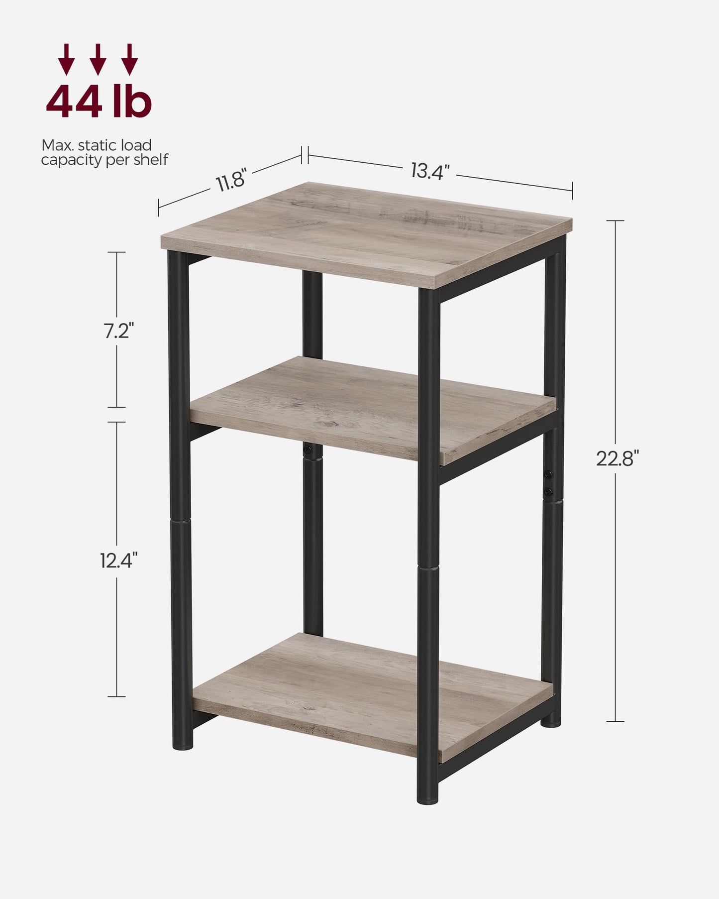 VASAGLE BARNET Collection - Side Table, Small End Table for Living Room, Modern Tall Nightstand, Bedroom, Office, Bathroom, Steel Frame, Heather Greige and Ink Black ULET273B02