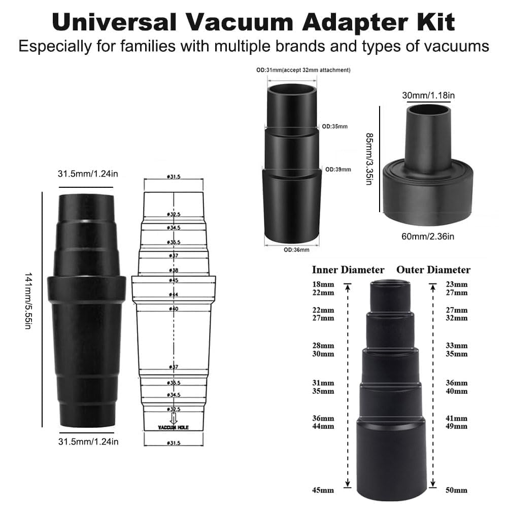 15 Pcs Vacuum Attachments for Shop Vac Accessories with Vacuum Adapters, 1 1/4" Vacuum Brush Flexible Crevice Tool and Vacuum Wand for Multi-vacuum Households & Car Detailing & Hard-to-reach Areas