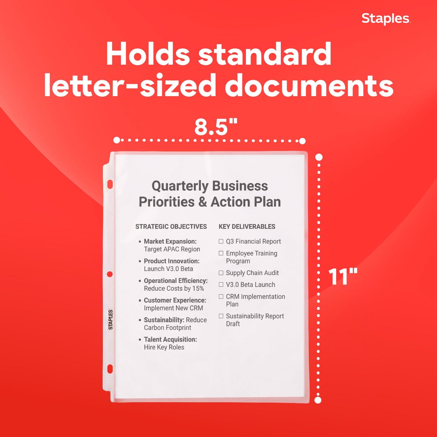 Staples Heavyweight Sheet Protectors, 8.5" x 11" – Clear 3-Hole Punched Page Protectors, Archival Safe, 200-Pack
