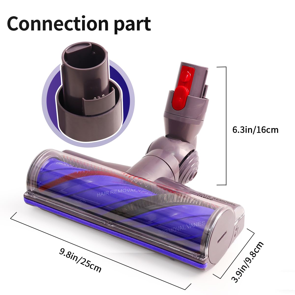 Laymi Upgraded Anti-Tangle Vacuum Head Replacement Compatible with Dyson V8 V7 V10 V11 V15 Cordless Vacuums, Quick Release Motorhead Attachment Parts for Hardwood Floor & Thin Carpets