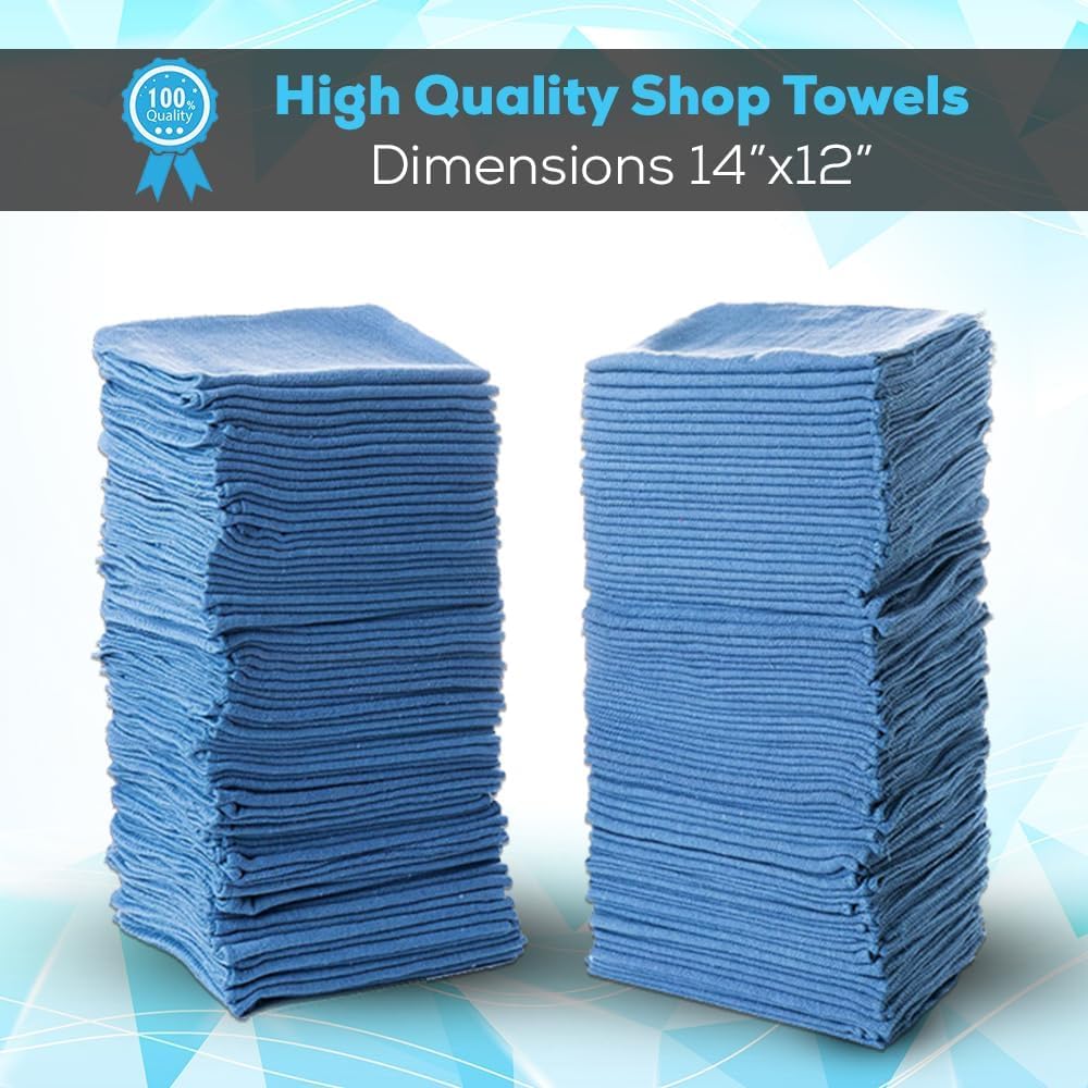 Simpli-Magic Cotton Shop Towels 14"x12" (90 Pack) – Reusable Cleaning Shop Rags for Automobiles, Industries, Garage and Homes (Blue)