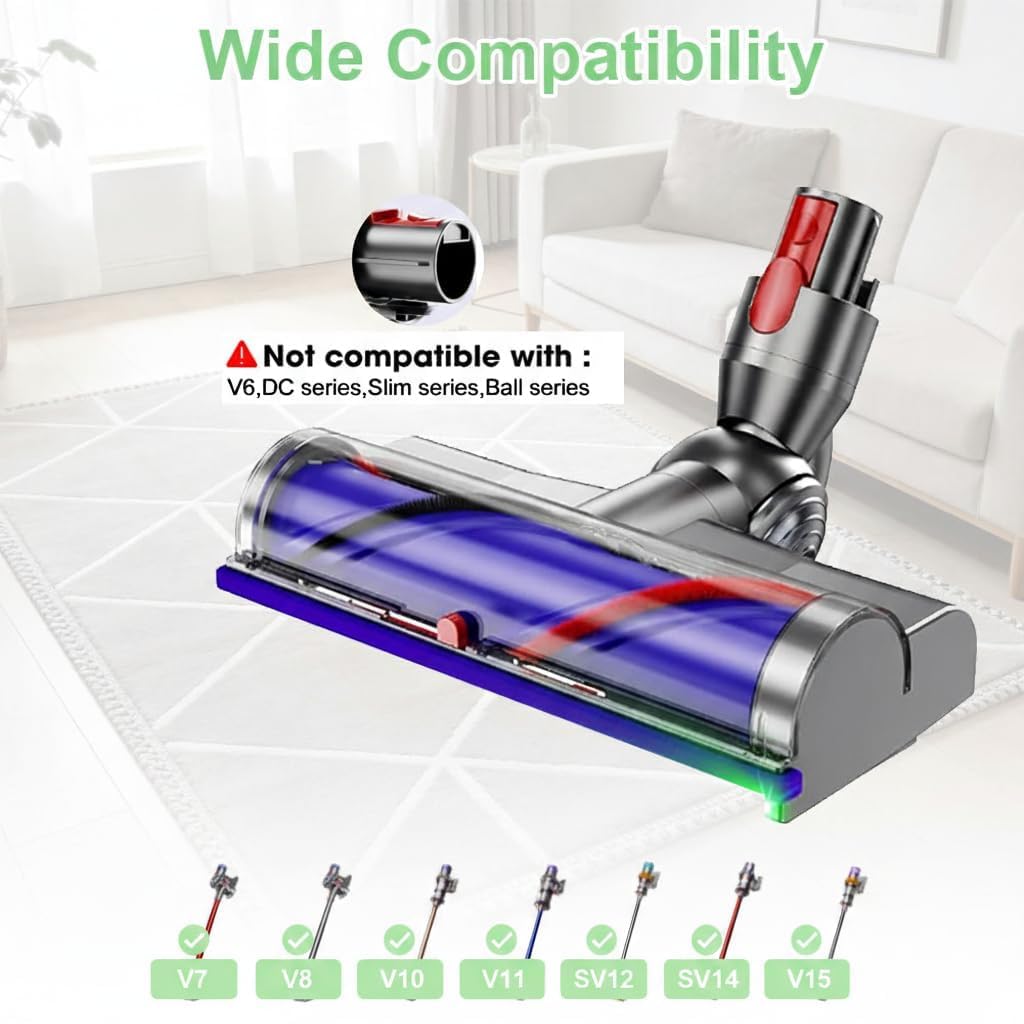 Head Replacement for Dy-son V7/V8/V11/V10/V15 with LED Headlights & 270°Torque & Anti-tangle & Direct Drive Motor Roller Brush Quick-Release Replacement Parts for Hardwood Floor and Carpet