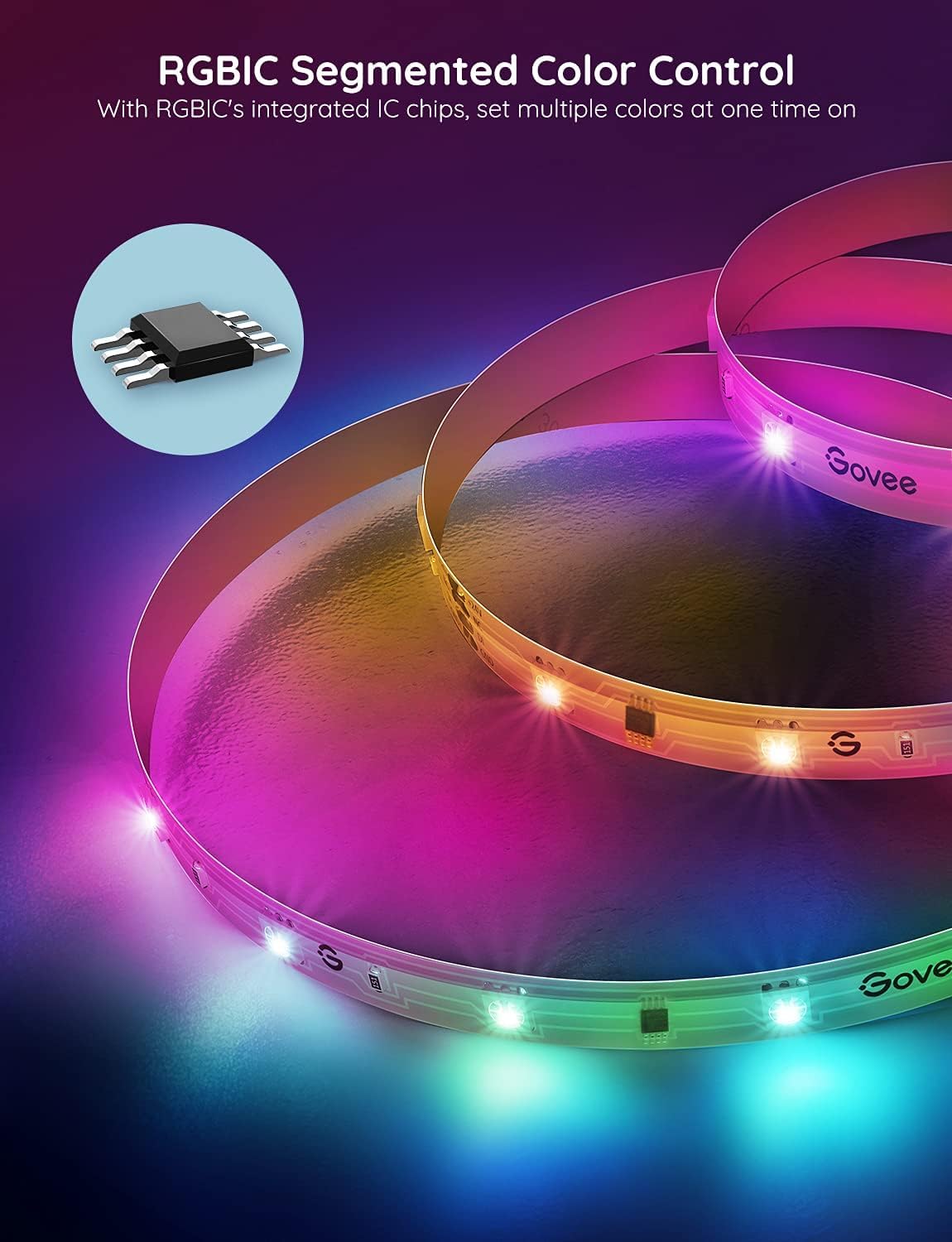 Govee RGBIC Alexa LED Strip Light 16.4ft, Smart WiFi LED Lights Work with Alexa and Google Assistant, Segmented DIY, Music Sync, Color Changing LED Strip Lights for Room, Bedroom, Holiday
