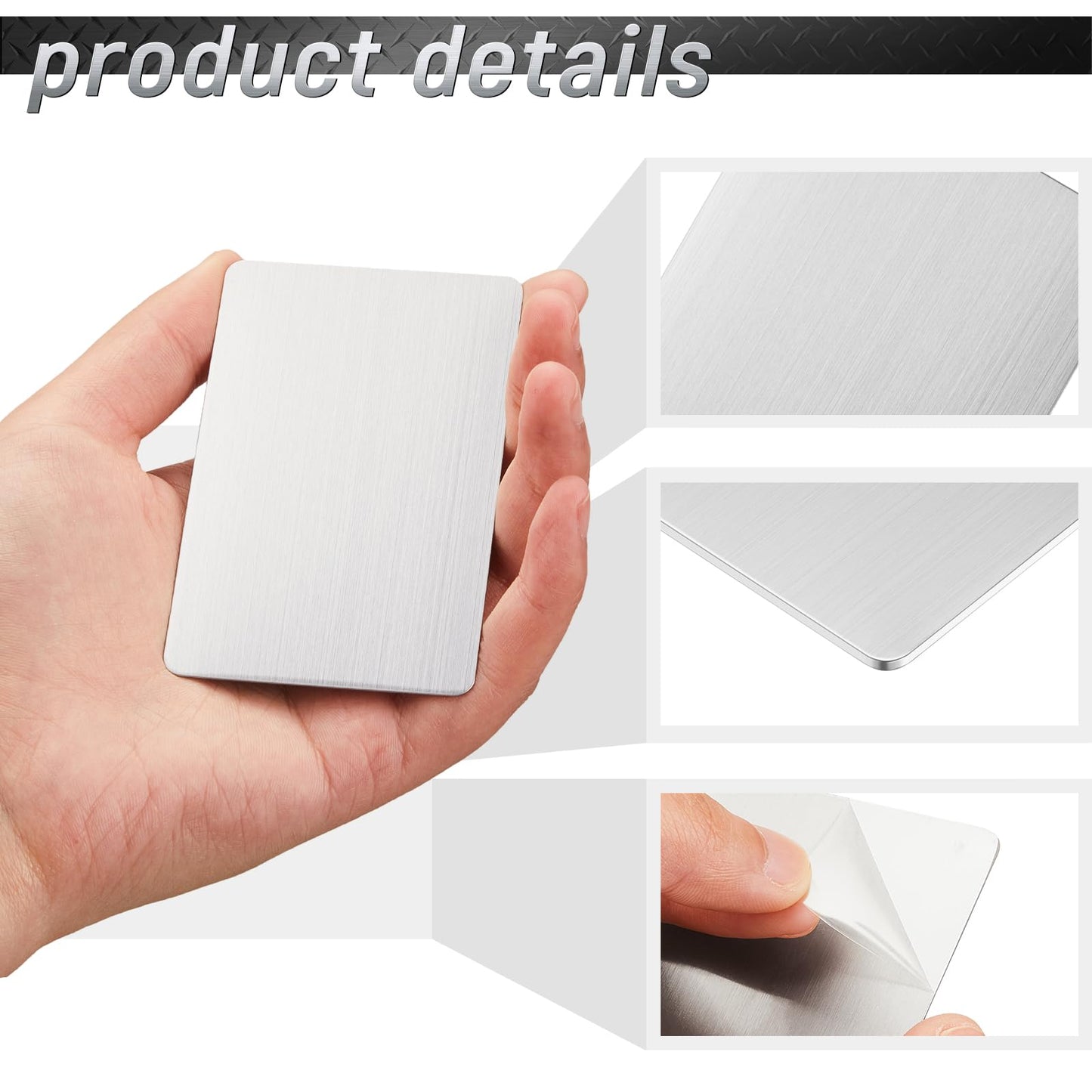 Tandefio 50 Pcs 304 Stainless Steel Metal Business Cards 3.4 x 2.1 Inch Laser Engraving Stainless Blank Steel Card for House Office Customer DIY Gift(0.8 mm Thickness)