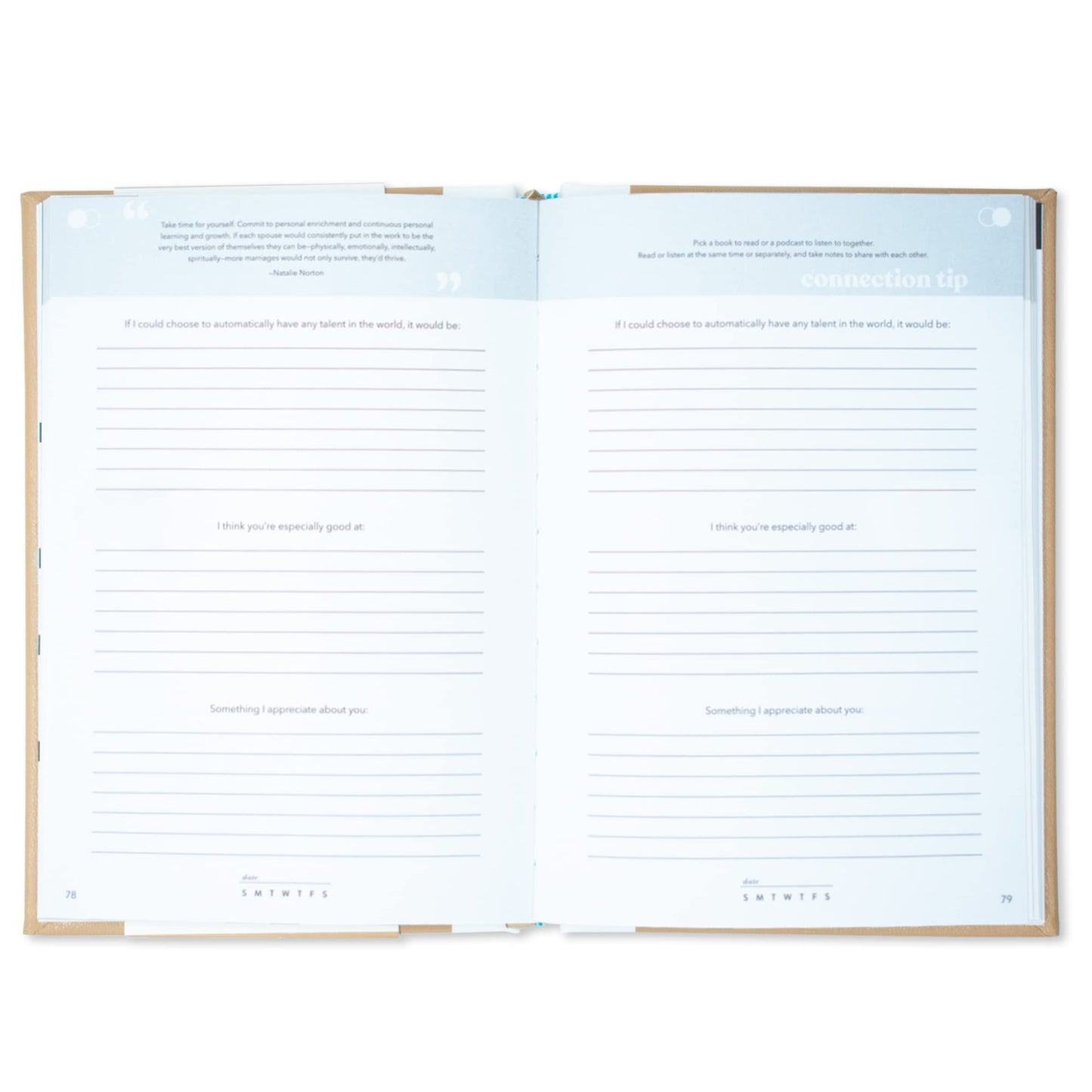 Promptly Journals, Our Connection Journal: 52 Weeks of Exploration for Two (Cashew Brown, Linen/Leatherette) | Relationship Book for Couples | Couples Therapy Journal