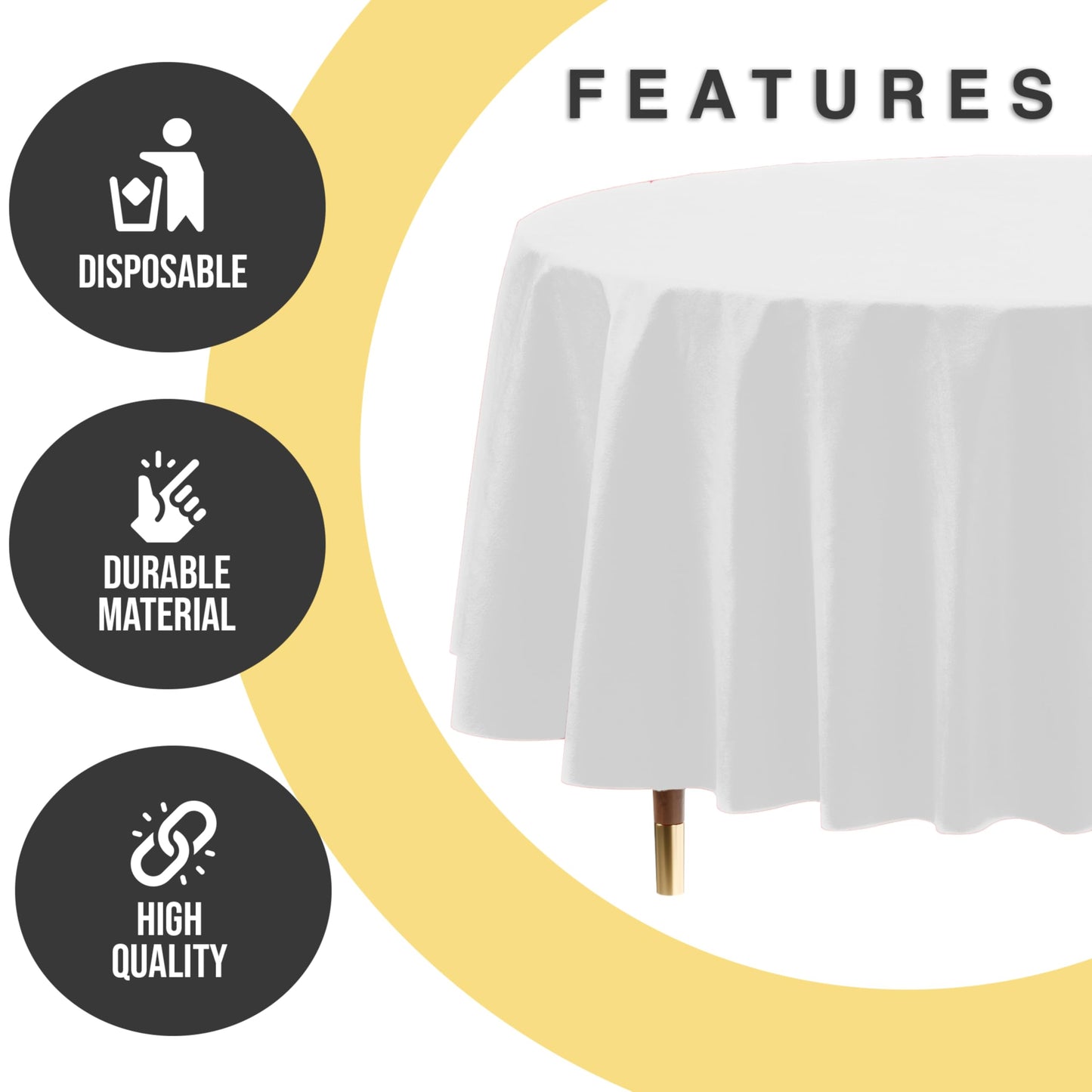 Exquisite 66% Thicker Premium White Round Tablecloth 0.5 Mil 12 Pack Plastic Table Cloth Disposable 84 Inch Round Plastic Tablecloth Won't Tear Easily Like Cheap Thin Brands