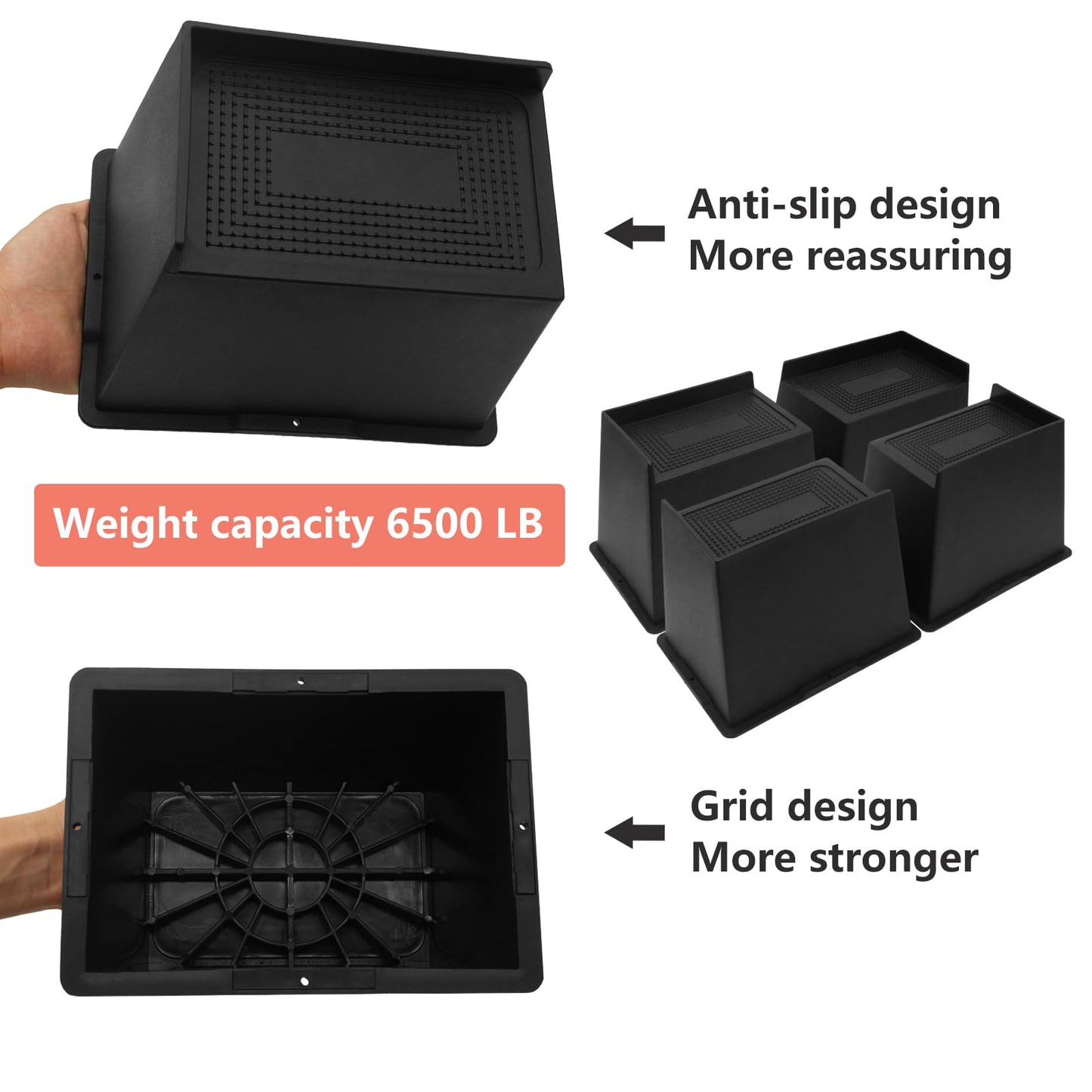 HANIHUA 4 Pack Bed Risers 6 inch Heavy Duty, Oversized Furniture Risers, Extra Wide Bed Lifts Risers for Table, Sofa, Dorm Twin XL, Couch, Desk, Bed Frame Risers Supports Up to 6,500 Lbs