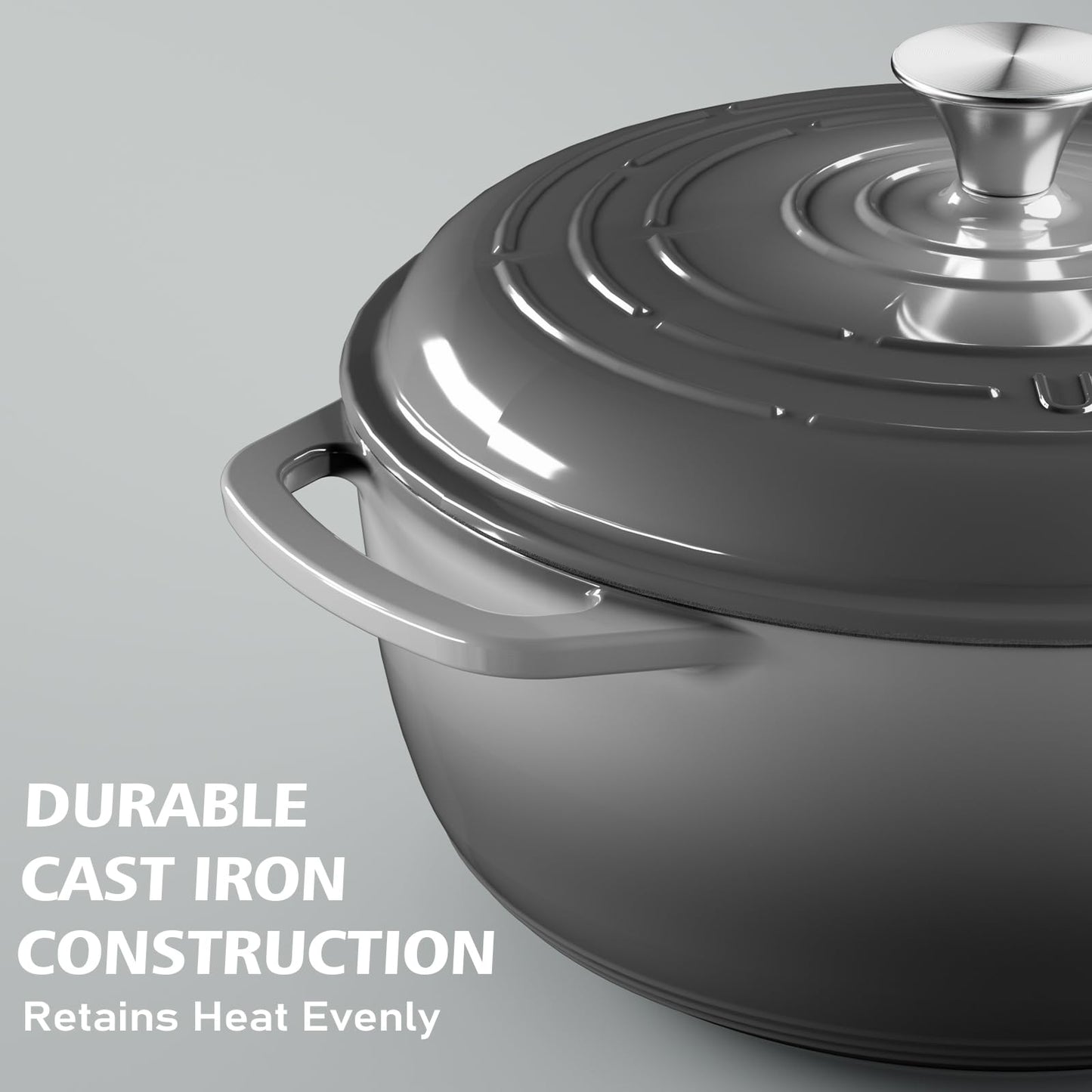 Enameled Cast Iron Dutch Oven - Umite Chef 6QT Pot with Lid & Cotton Potholders - Dual Handles -Versatile Heavy Duty Cookware for Bread Baking, Braising, Stews, Roasting(Grey）