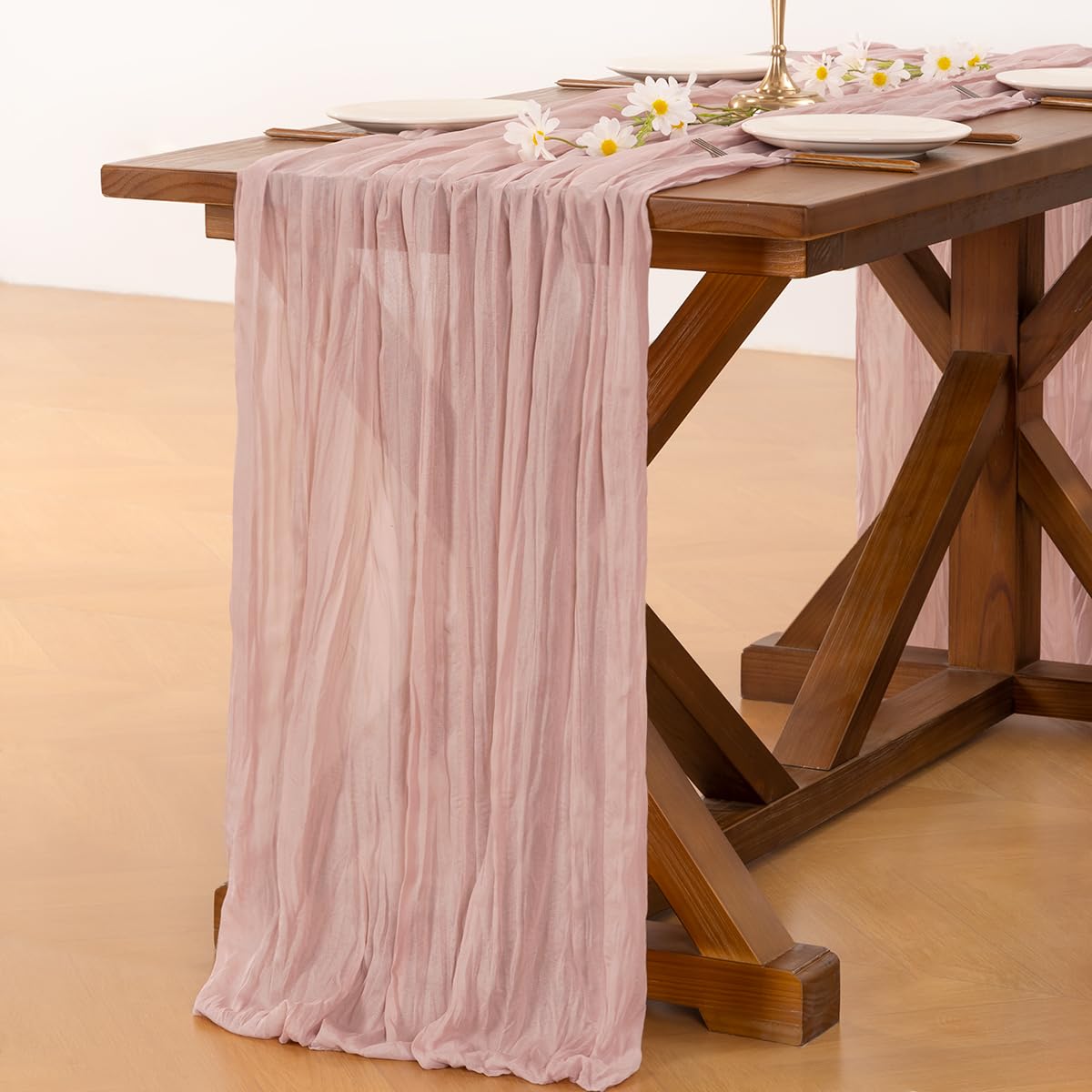 Socomi 15pcs Pink Cheesecloth Table Runner Summer Boho Rustic Gauze Dusty Pink Farmhouse 120 inch 10FT Cheese Cloth Sheer Runner for Wedding Party Baby Shower Birthday Home Decor Holiday