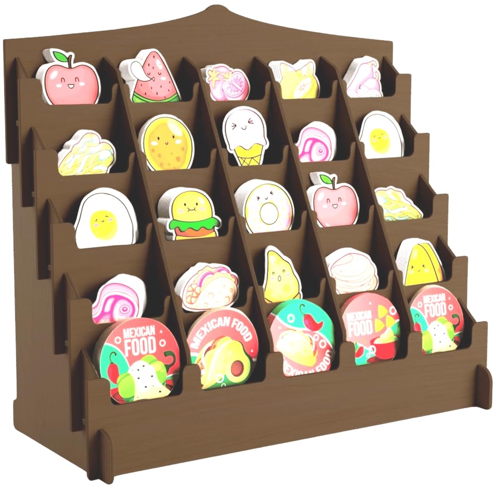 HOTCAN Sticker Display Stand with Curved Pockets for Big 4'' Stickers | Brochure Holder with Customizable Space | Display Stands for Vendor Events | Ideal for Small Business Vendors (Brown, Large)