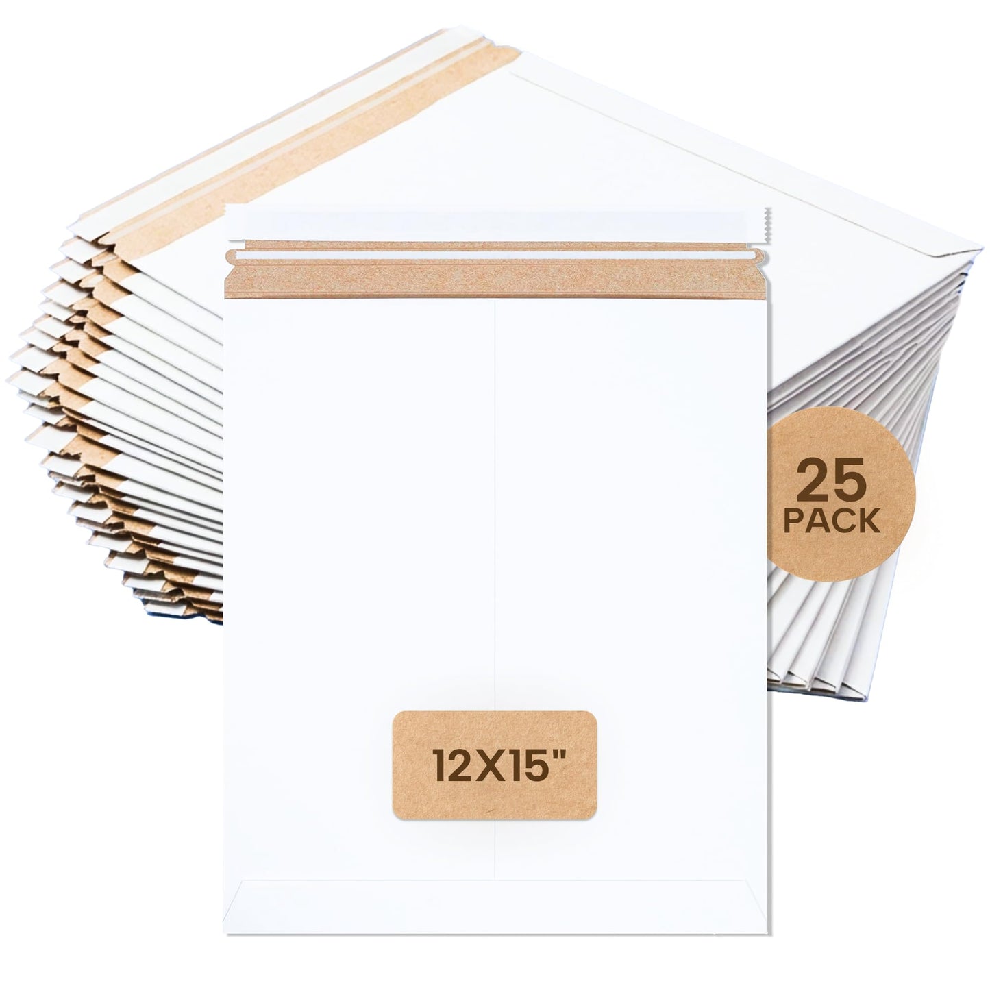 BOX USA Rigid Mailers 12" x 15" (25-Pack) - Cardboard Mailer Envelopes for Photos, Artwork, Certificates - Stay Flat