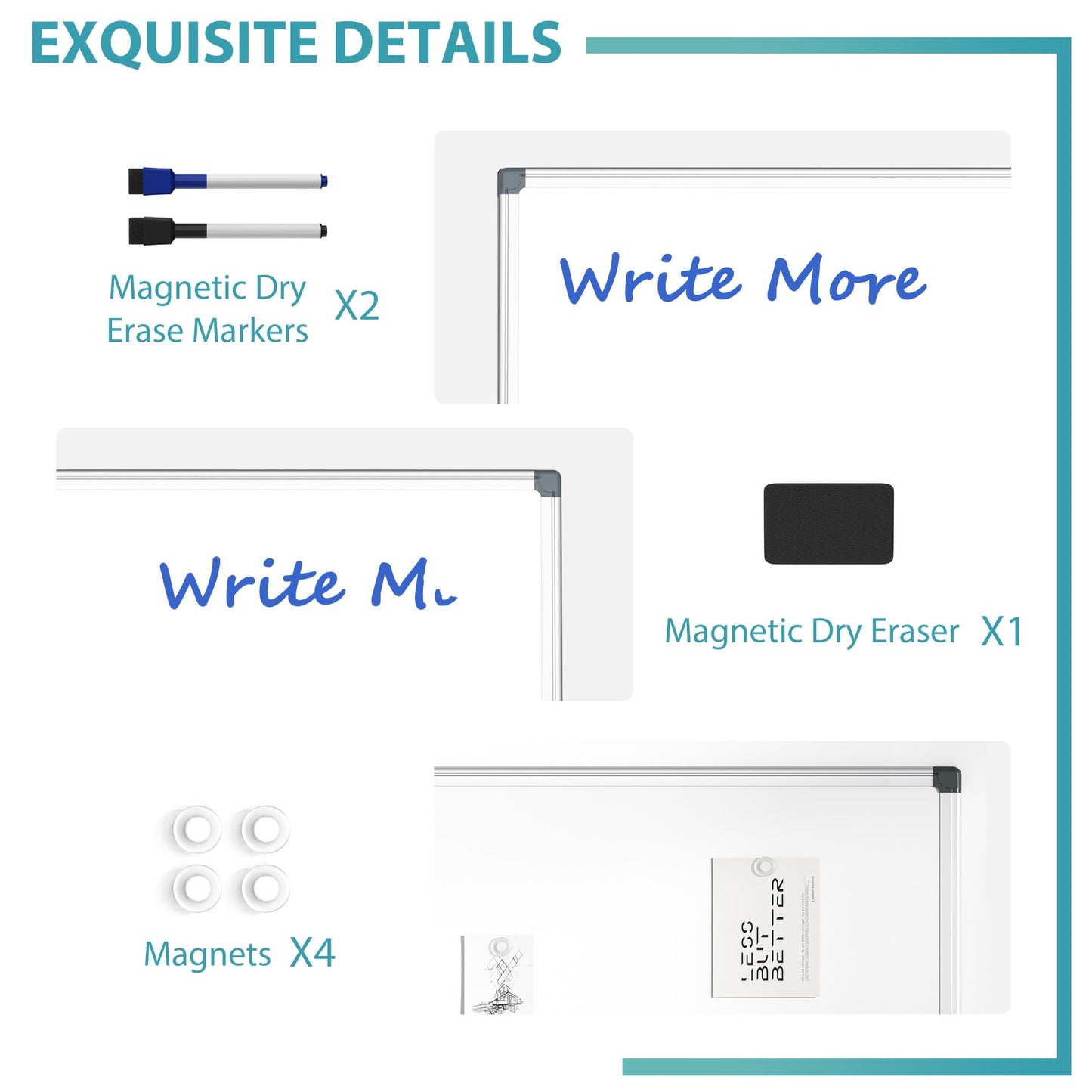 Paporia 36"x24" White Board for Wall, Aluminum Frame Dry Erase Board, Hanging Magnetic Whiteboard with 1 Eraser & 2 Markers & 4 Magnets for Home, School, Office, Dorm Room, Classroom