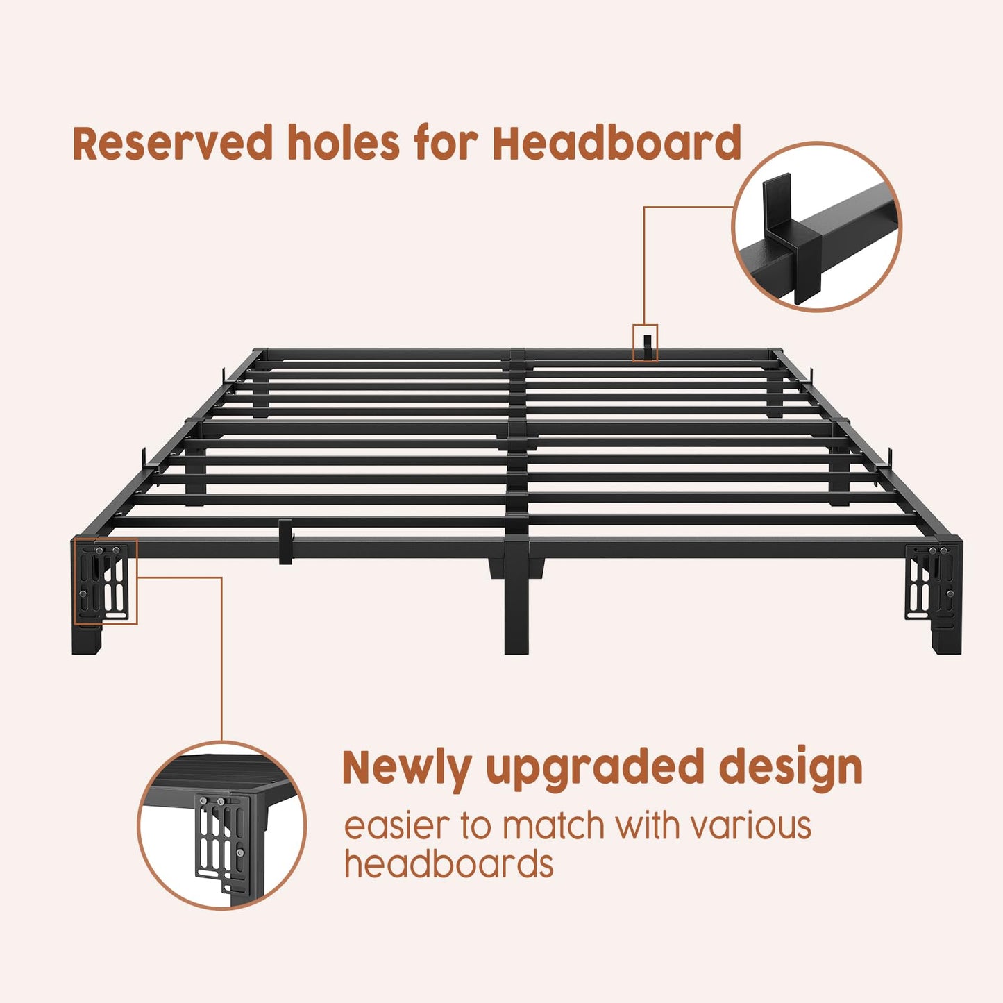 ActiveTrail Metal Bed Frame Queen Size 8 inch Platform Bed Frame, Strong Steel Slats, Bedroom Bed Base for Apartment and Home Use