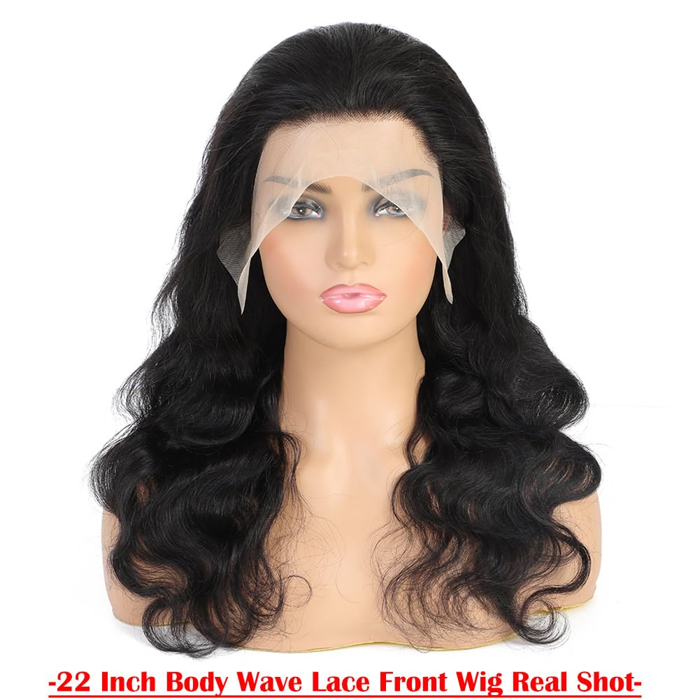 13x4 Body Wave Lace Front Wigs Human Hair Pre Plucked HD Transparent Lace Frontal Wig with Baby Hair 180% Density 9A Glueless Brazilian Virgin Human Hair Lace Front Wigs for Women Natural Black 22Inch