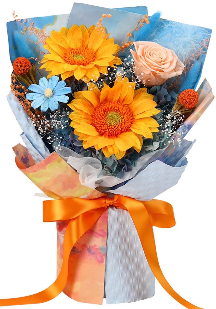Jtoder Forever Flowers for Delivery, Preserved Sunflower Bouquets, Long Lasting Roses, Eternal Flower Bouquet with Gifts Box for Mother Wife Girlfriend on Festivals Birthday Anniversary (Blue)