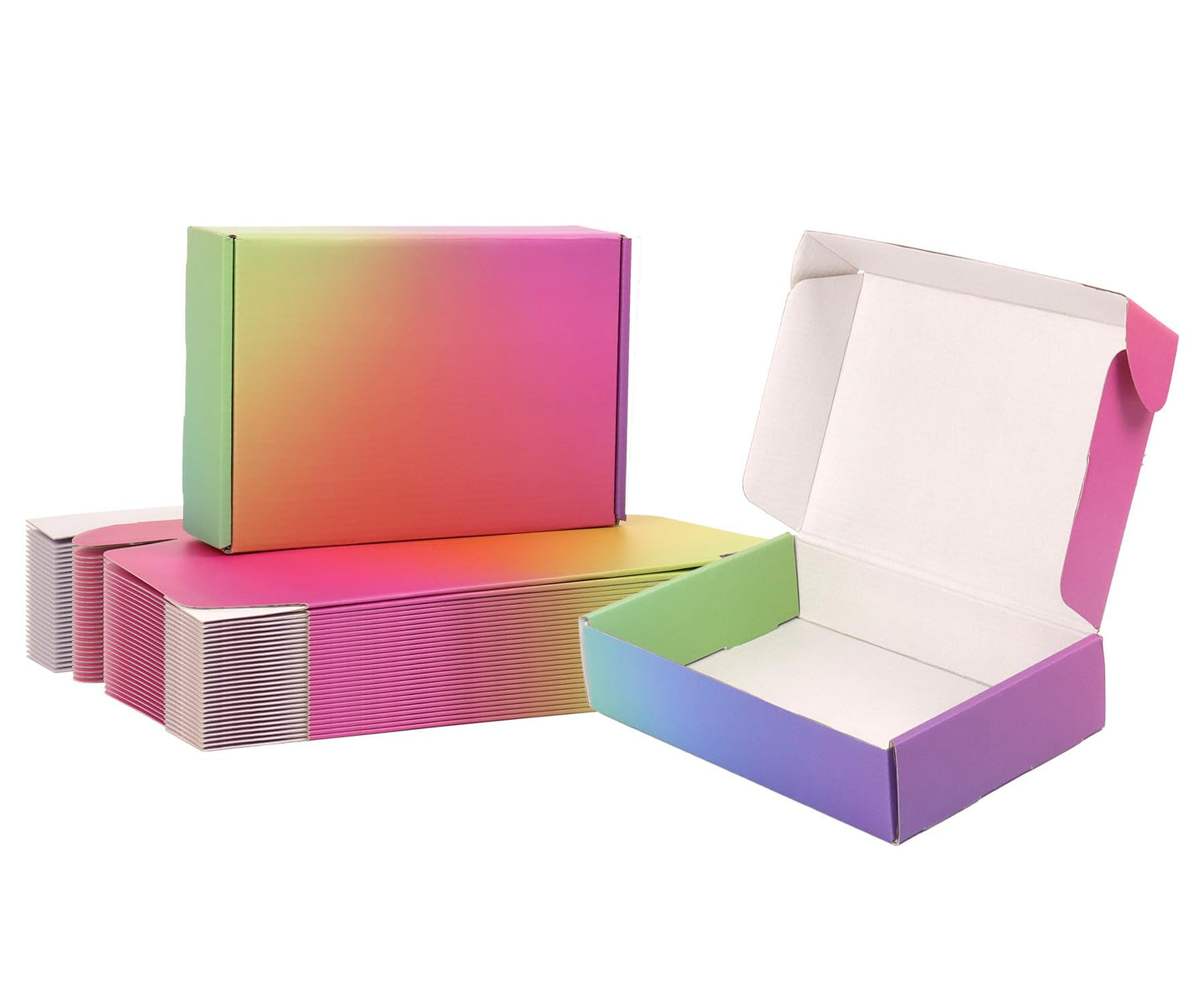 DEZIBOX 9x6x2 Shipping Boxes for Packaging, 45 Pack Rainbow Corrugated Cardboard Mailer Boxes for Small Business, Shipping, Mailing