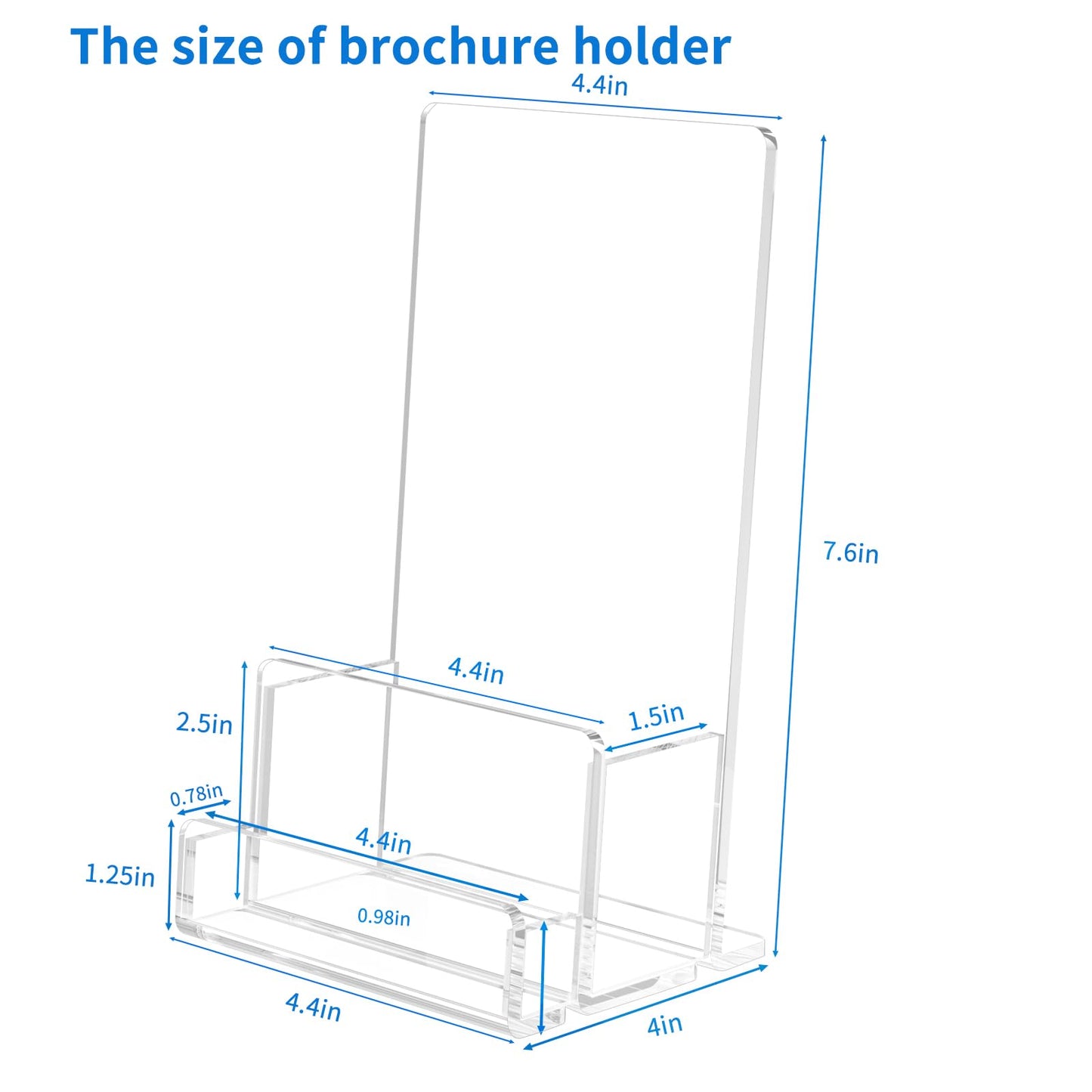 NIUBEE 6-Pack Acrylic Brochure Holder 4‘’ , Clear Brochure Display Stand with Acrylic Business Card Holder, Plastic Flyer Display Stand for Magazine, Pamphlet, Booklets, Menu, Journals, Business Card