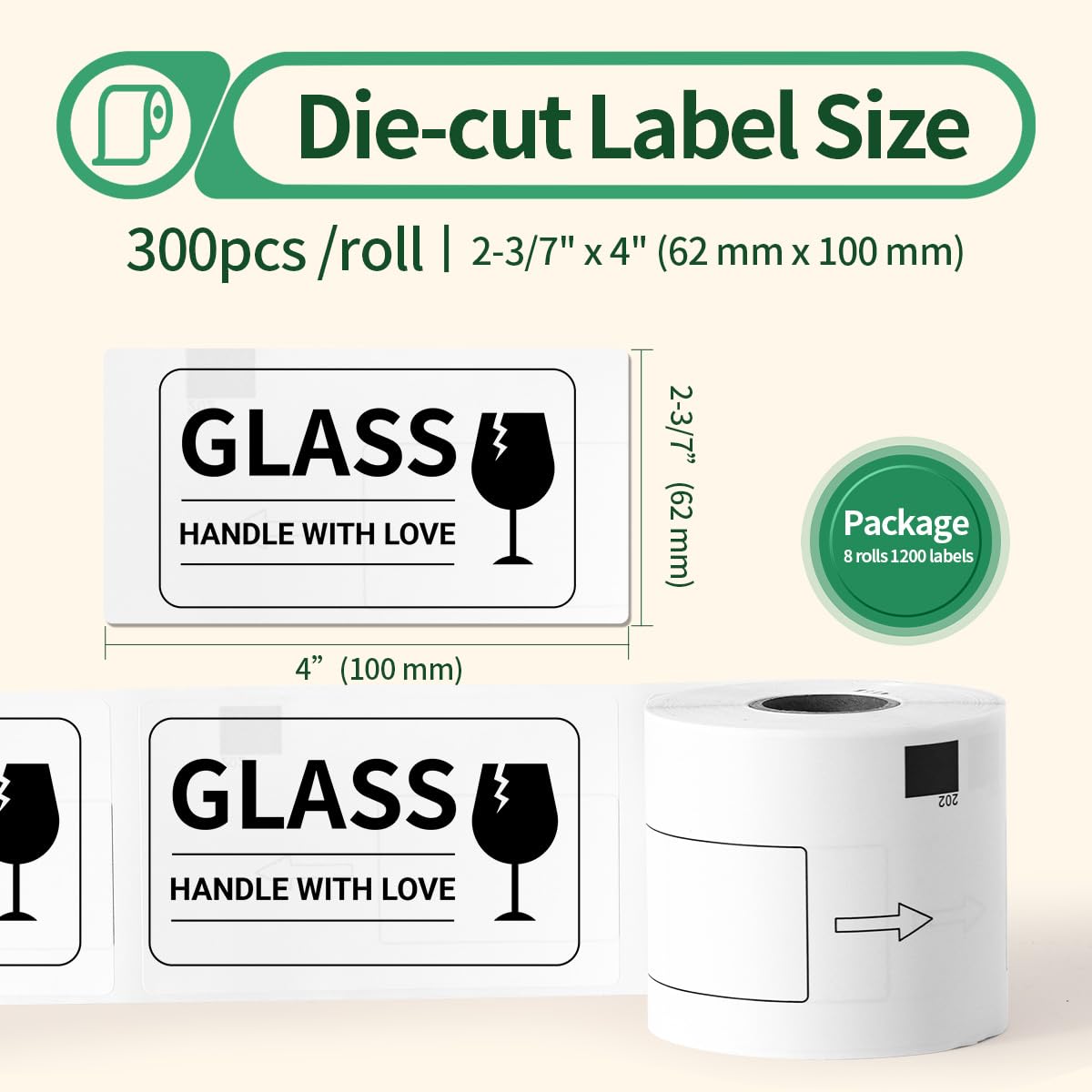 DK-1202 Labels Compatible Brother Die-Cut Shipping Label 62mm x 100mm(2-3/7 x 4 Inches) with One Refillable Cartridge for Brother QL 700 720NW 570 500 Printer and More (300 Labels Per Roll, 8 Rolls)