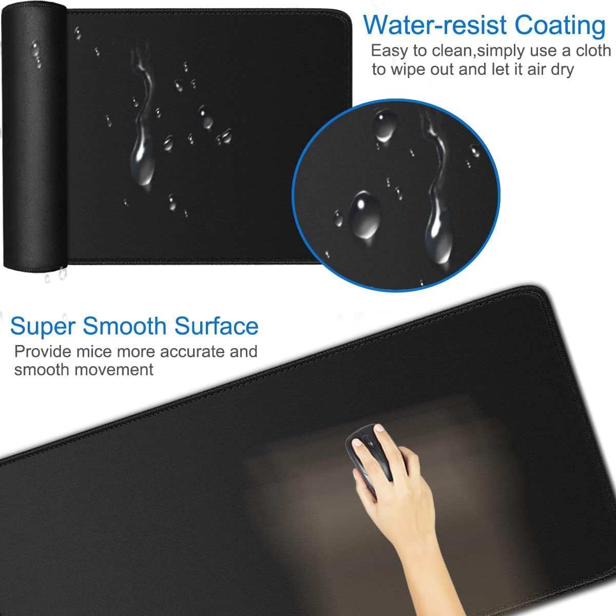 Large Extended Long Mousepad, 47.2x23.6 inch Large Gaming Non-Slip Mouse pad, Water Resist Computer Keyboard Mat Rubber Base Long Desk Pad for Work & Gaming, Office & Home, Black