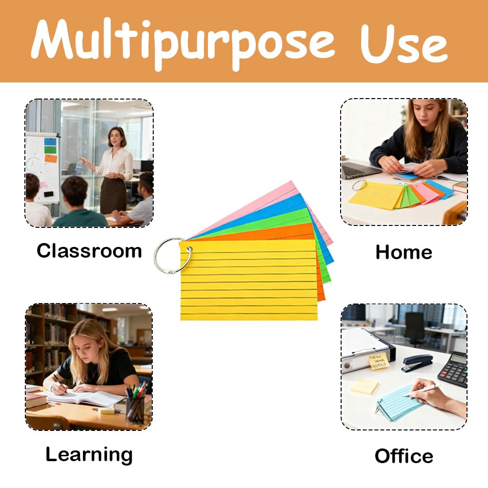 3000 Pcs White Index Cards Bulk with Rings, 3x5 Inch Flash Cards with Holder for Studying, Notecards Lined for Office, Home, School Supplies College, Ruled Index Cards, Double Sided