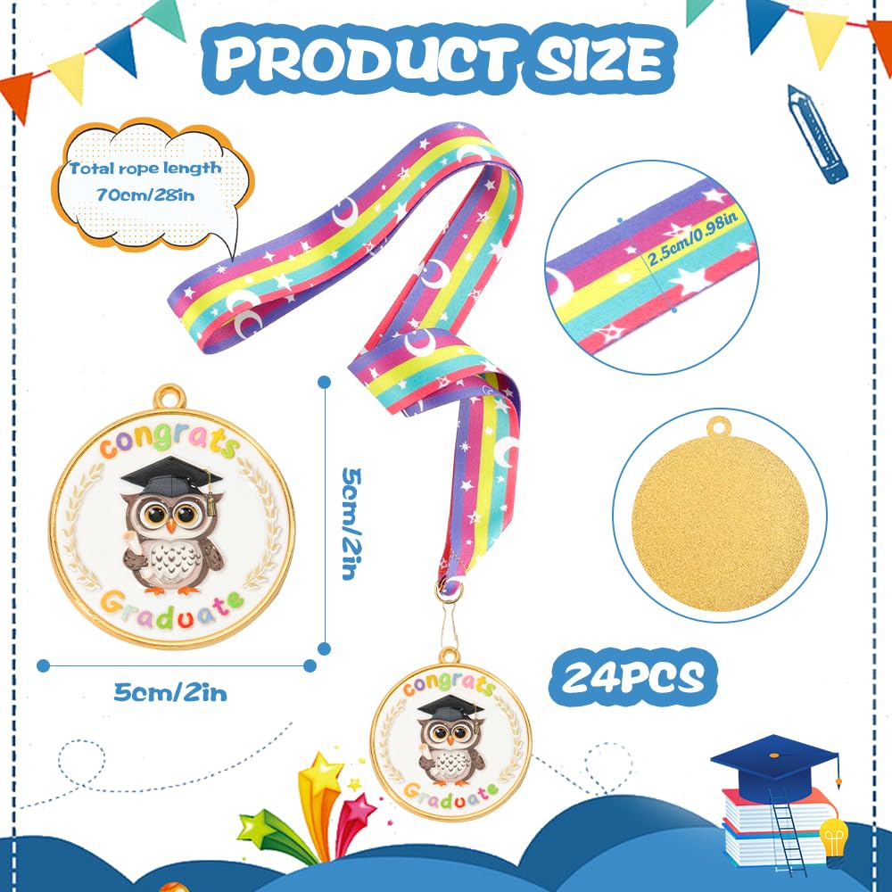 Kindergarten Preschool Graduation Medal 2026, 24Pcs Prek Graduation Medals for Kids Student Graduating Award Medallion with Rainbow Neck Ribbon, Kindergarten Preschool Prek Graduation Gift Party Decor