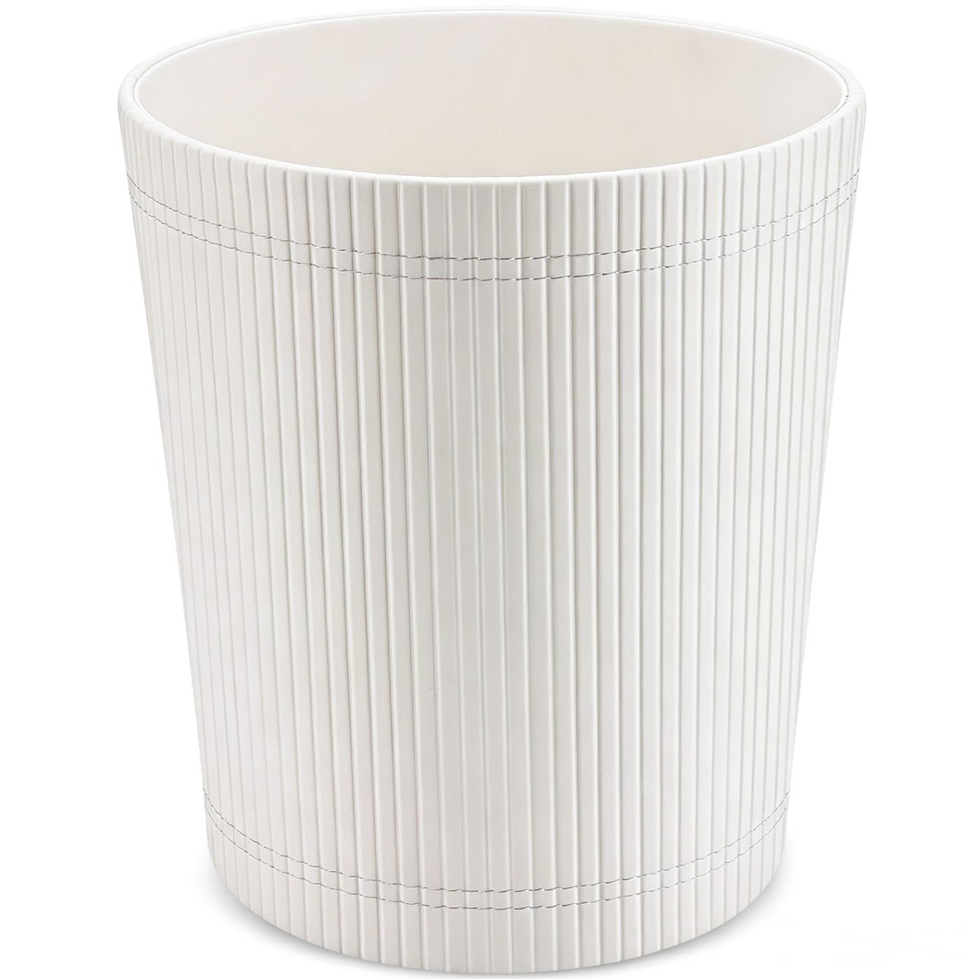 GORESE Pu Leather Trash Can, 2.6 Gallon Wastebasket, Small Wastepaper Basket for Office, Bedroom, Living Room, Round Trash Bin Home Decor, Cream White