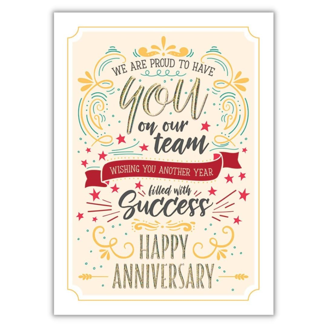 Posty Cards, Bulk 25 Pack Employee Anniversary Cards for Businesses, Employees, Staff, Clients and Office Use (Anniversary Success “From Our Team” Design with Gold Foil) 5.5" x 7.5", Message Inside, 26 White Envelopes Included