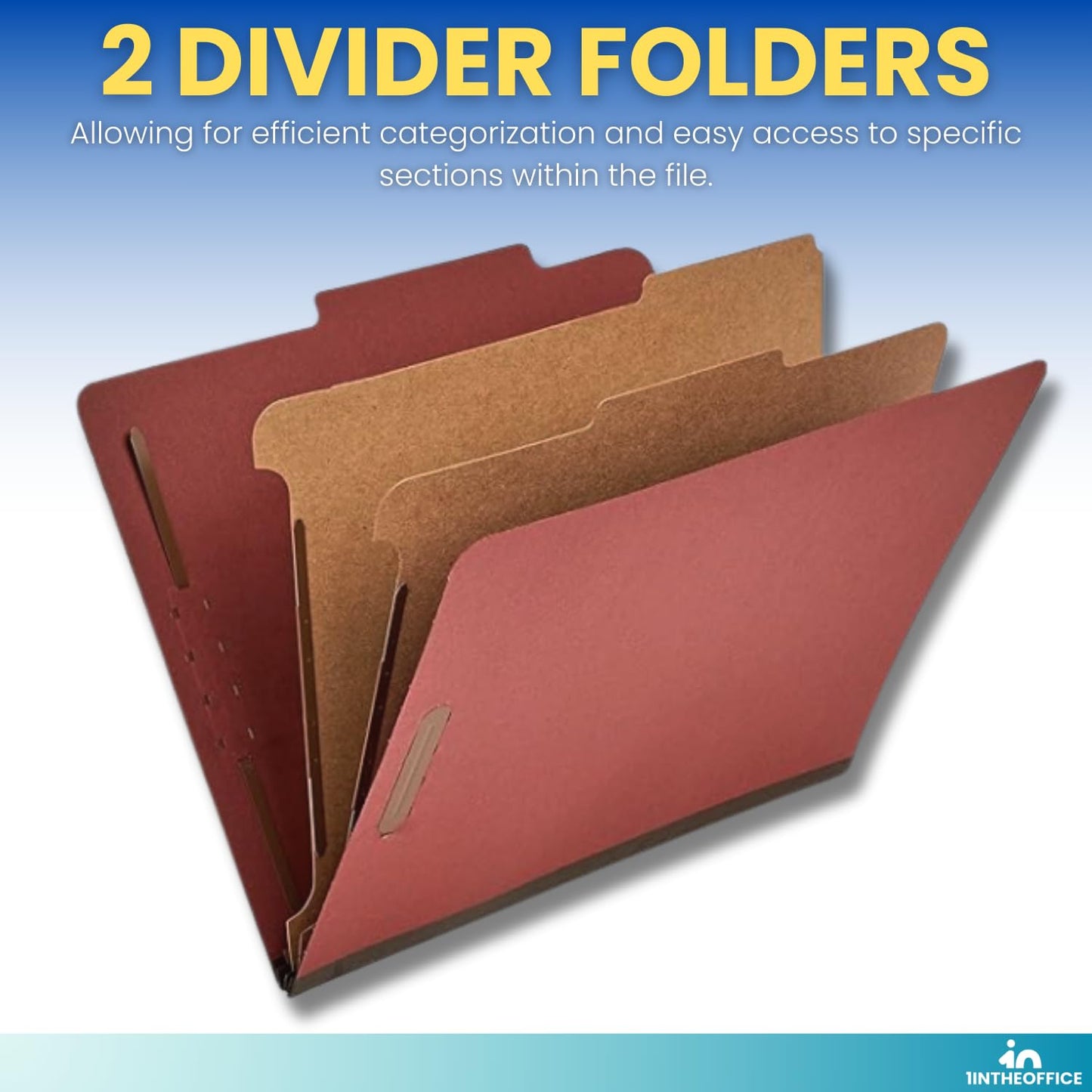 1InTheOffice Classification Folders 2 Dividers Letter Size, Brick Red Pressboard Classification Folders, Letter Size, 2.5 Extension, 20 Pack