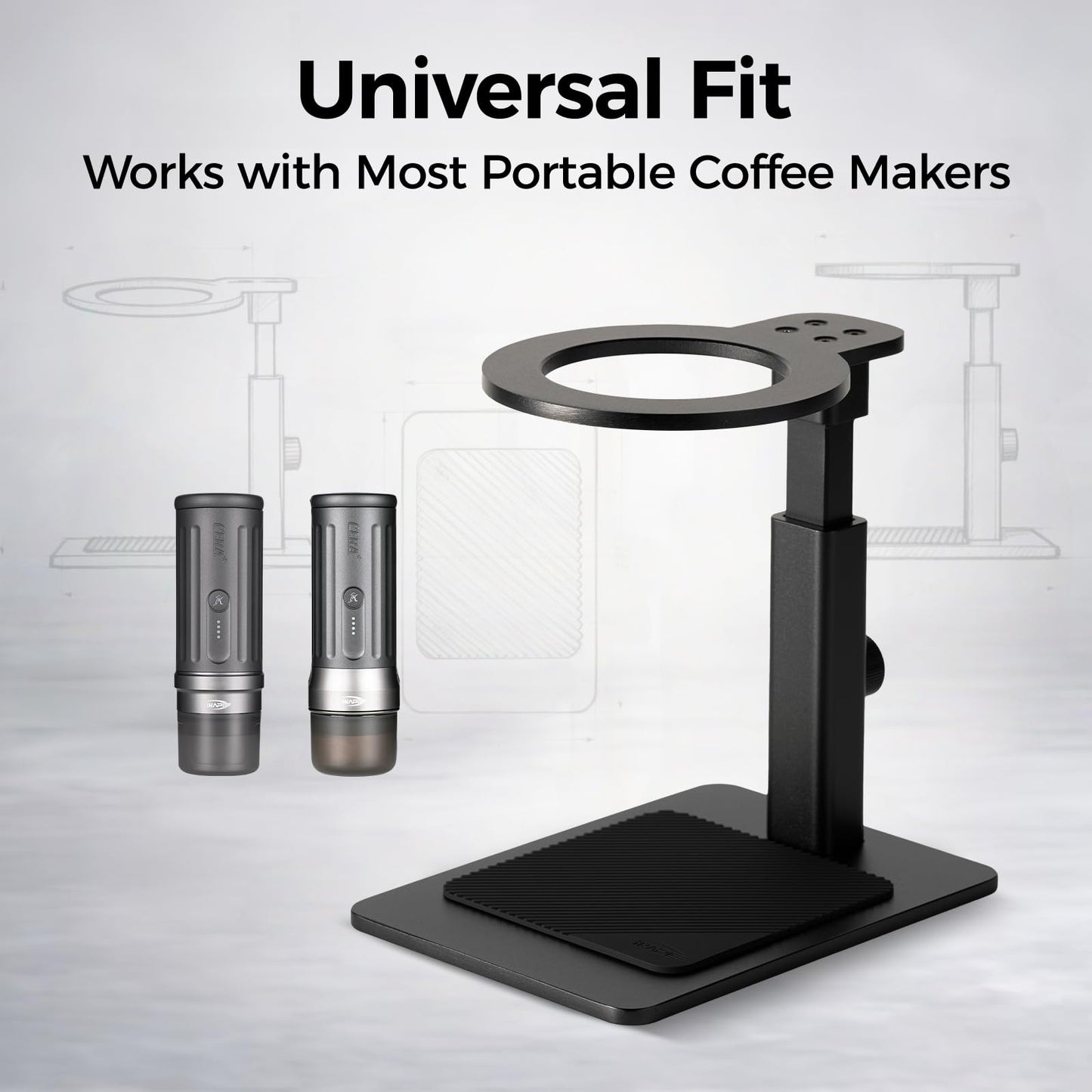 IKAPE Adjustable Portable Coffee Maker Stand, Aluminum Alloy Universal Coffee Machine Holder with Anti-Slip Base, Height Adjustable 13–19.5cm, for Home, Office & Camping