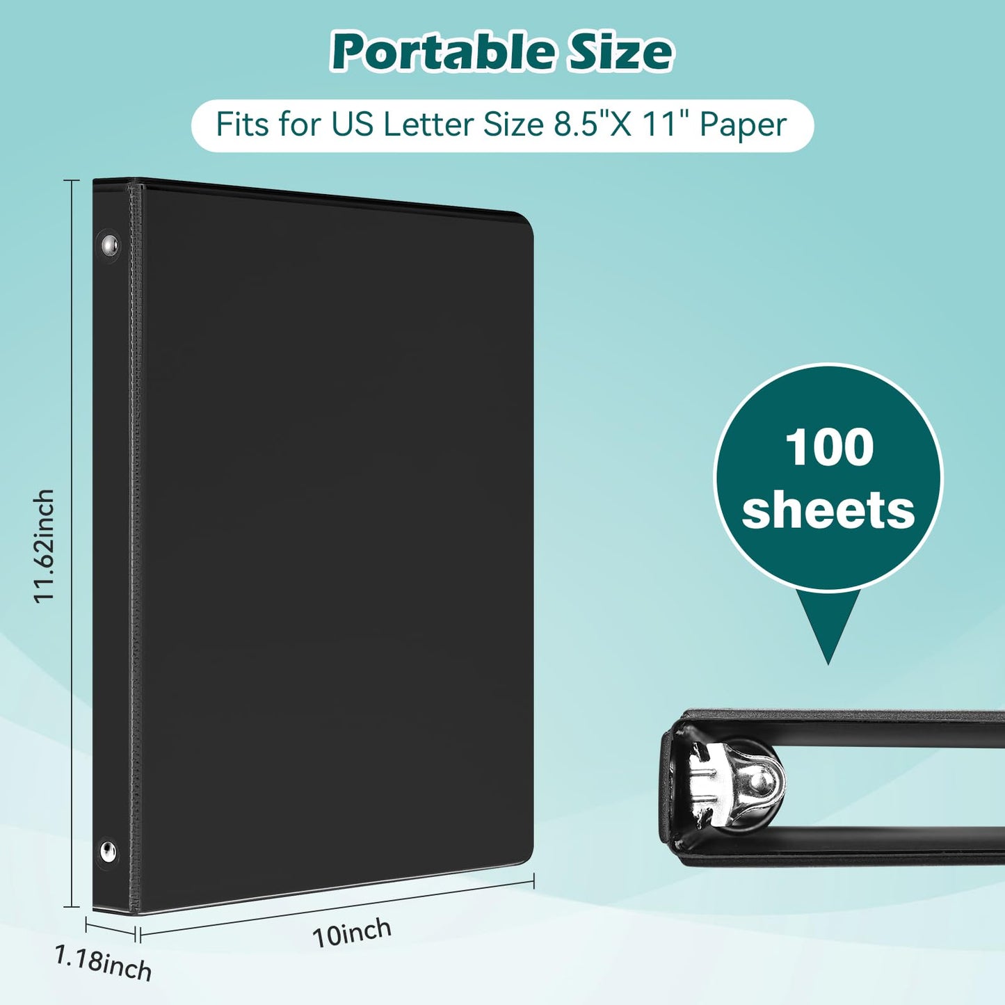 Heture 3 Ring Binder 0.5 Inch 12 Pack, 0.5" Clear View Round Ring Binders, PVC-Free, Holds for 100 Sheets 8.5"x 11" US Letter Size Paper, 1/2 in Durable Black Binders for Office,School and Home.