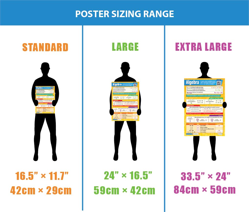 Daydream Education Math High School Posters for Algebra - Set of 7 - LARGE 24”x16.5” - Laminated - Interactive Quizzes - Classroom Charts for Middle & High School
