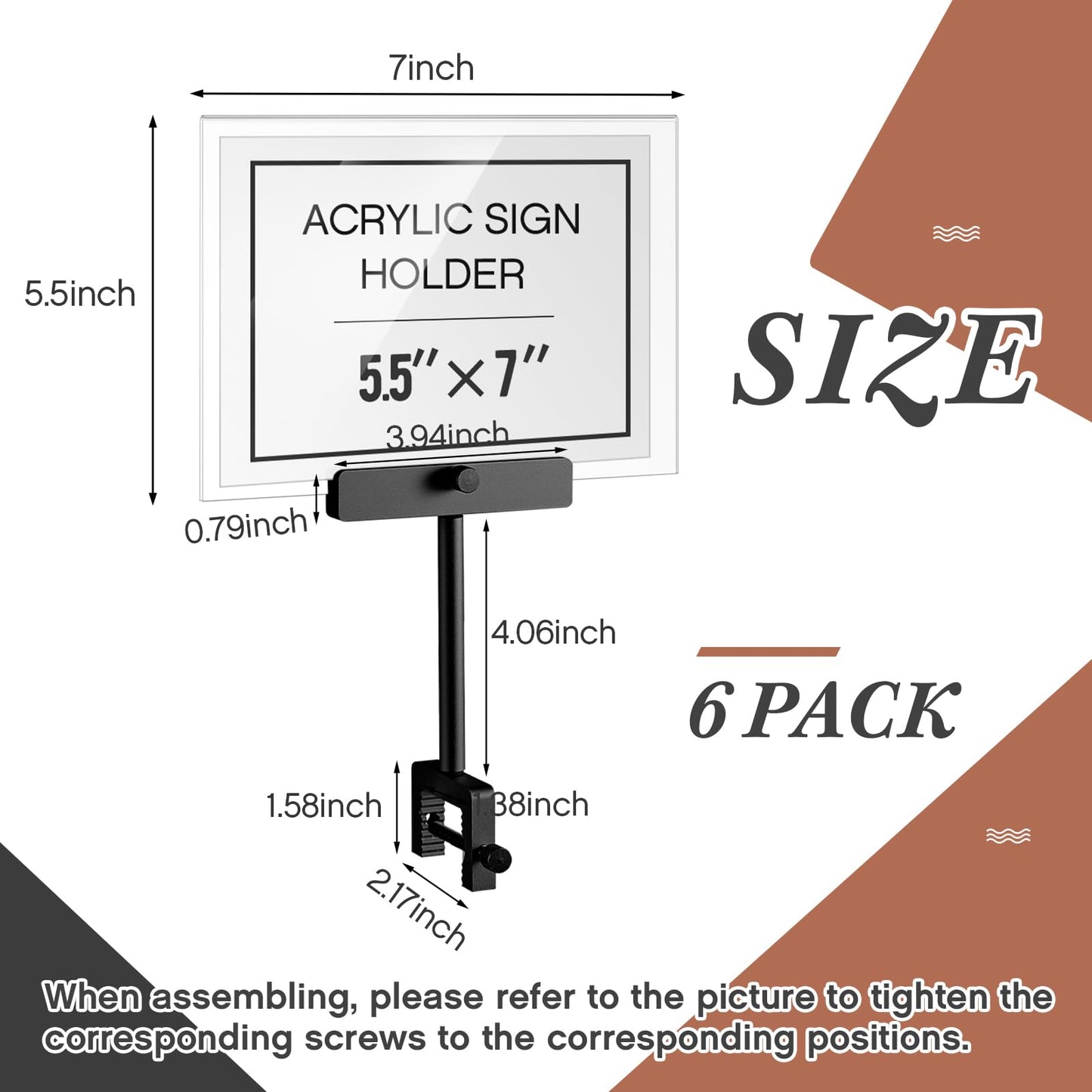 FoldTier 6 Set 5.5 x 7 Inch Clothing Rack Sign Holder Aluminum Alloy Retail Sign Holder with Clamp Acrylic Frame for Retail Stores Price Card Display(Black)