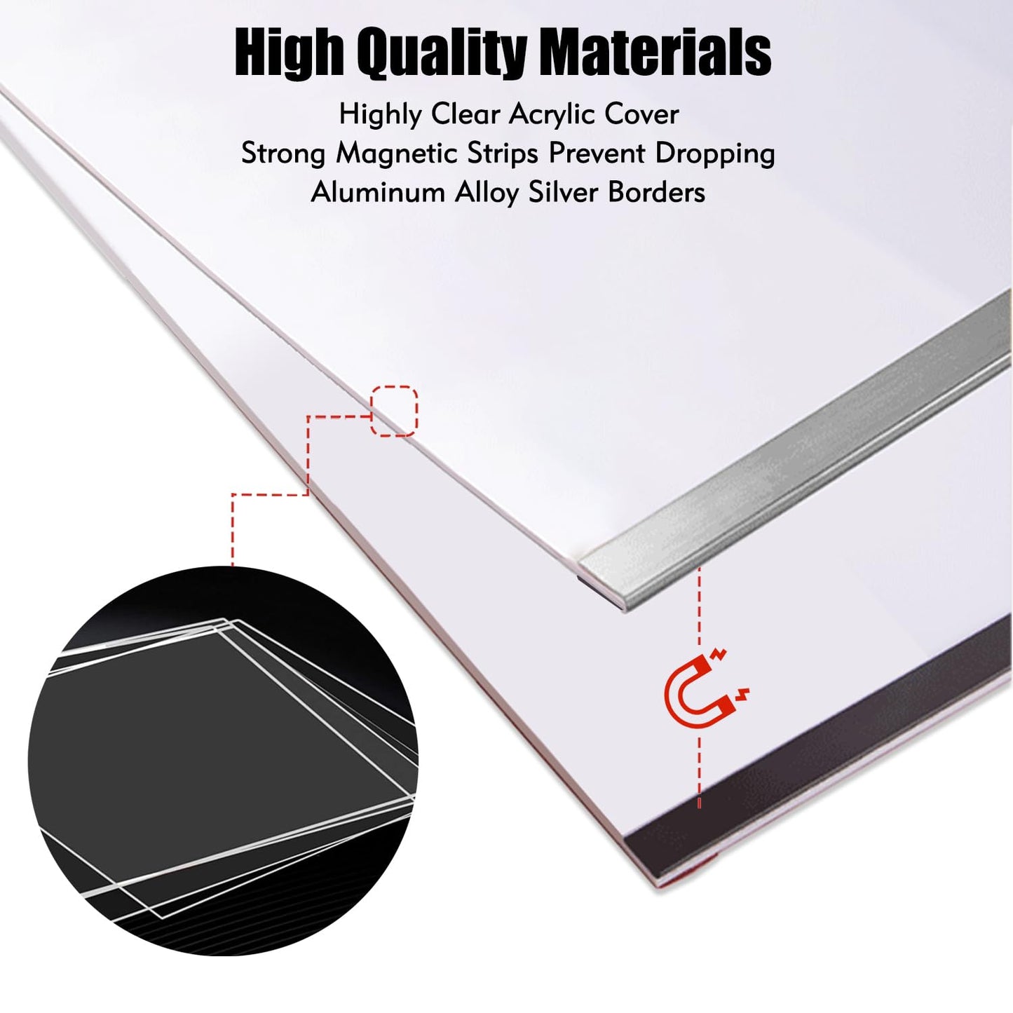 Golemas Acrylic Magnetic Sign Holder, Easy-Opening 8.5 x 11 Wall Mount Display Frames, Self Adhesive Back Plastic Clear Document Holder, Silver Aluminium Strips Frame (6Pack)