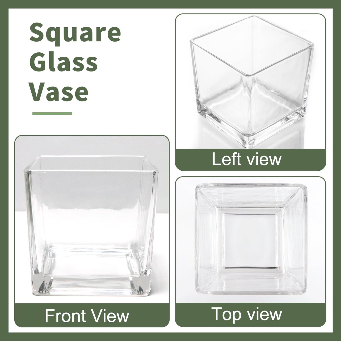 PINIWON 6 Pack Square Glass Vases 5 x 5 x 5 Inch, Clear Cube Flower Vases for Centerpieces, Candle Holders for Wedding Party Home Decor