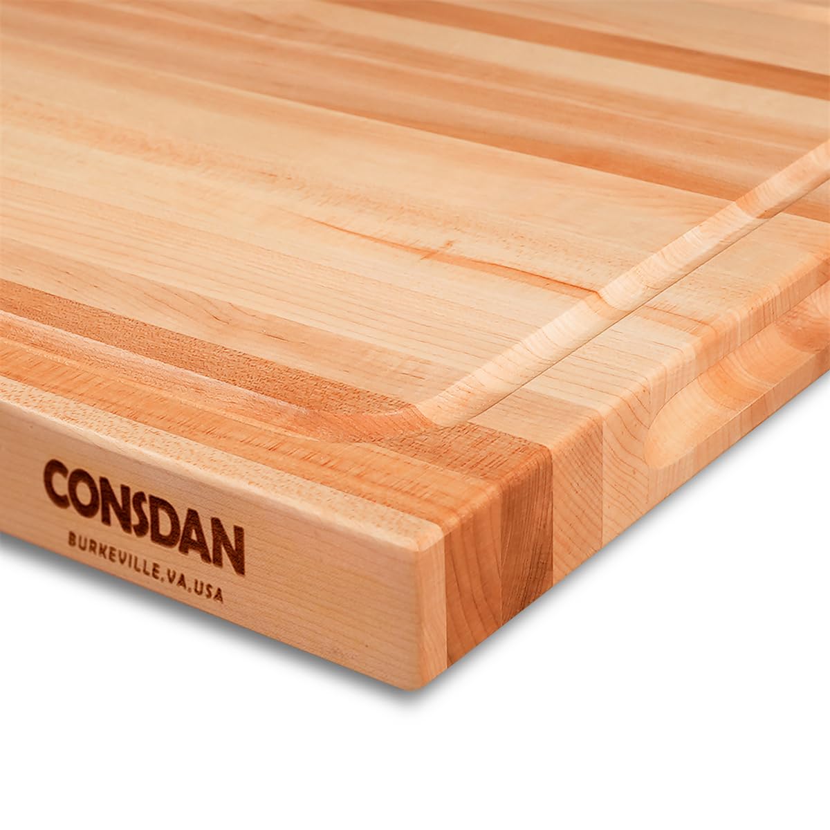 CONSDAN Hard Maple Wood Cutting Board for Kitchen, USA Grown Hardwood, 16 x 12, with Invisible Inner Handle, Prefinished with Food-Grade Oil, Suitable for Kitchen Edge Grain, 1-1/2" Thick