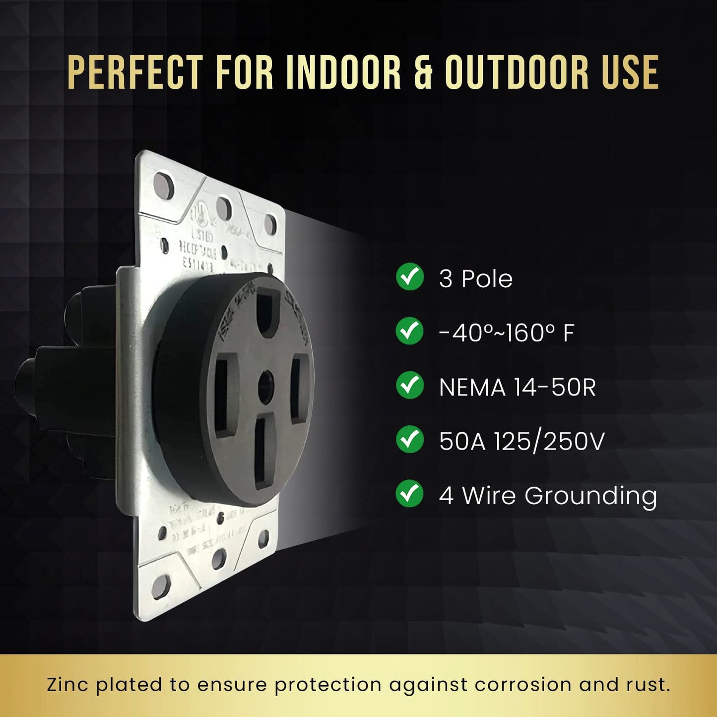 Select 10 Pack Lighting SL-DR50A-4S Volt Straight Blade Device, NEMA 14-50R, 50 Amps 125/250V Range Receptacle, Flush Mounting Power Outlet, Grounding, 3 Pole 4 Wired