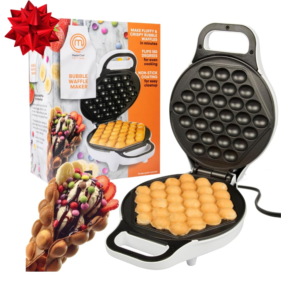 MasterChef Bubble Waffle Maker- Electric Non stick Hong Kong Egg Waffler Iron Griddle w FREE Recipe Guide- Ready in under 5 Minutes