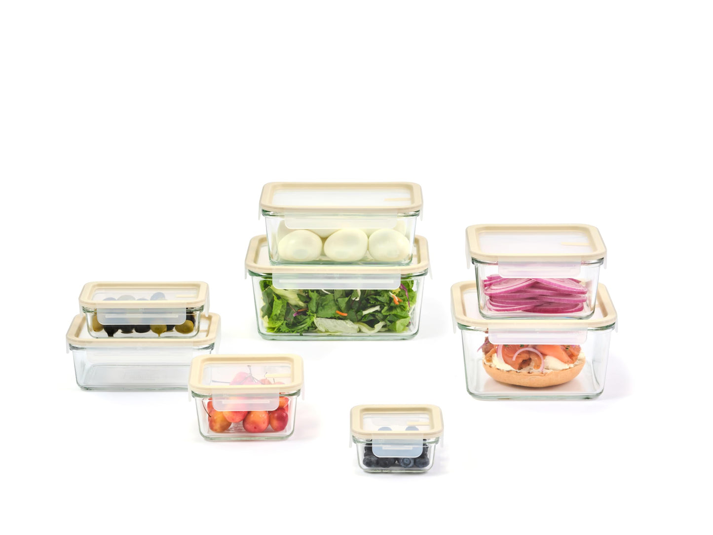 Glasslock Sens 16Pcs Glass Food Storage Set – Airtight & Leakproof, 8 Different Sizes, Anti Slip Lid, Microwave & Oven Safe, Perfect for Meal prep, Lunch Box, Nestable & Stackable, Pantry Storage