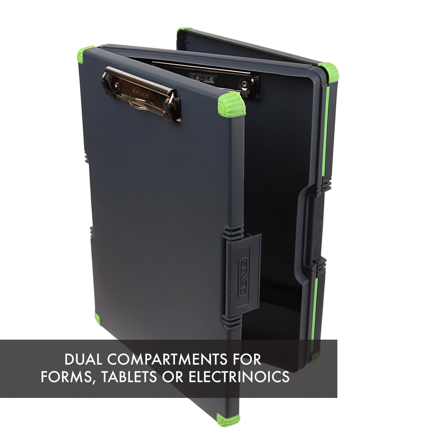 Dexas Duo Clipcase, Double Sided Clipboard Design, Portable Clipboards 13”x10” Gray/Green, Combine Style and Functionality Office Supplies for Nursing, School, Work, Trades, Home Office