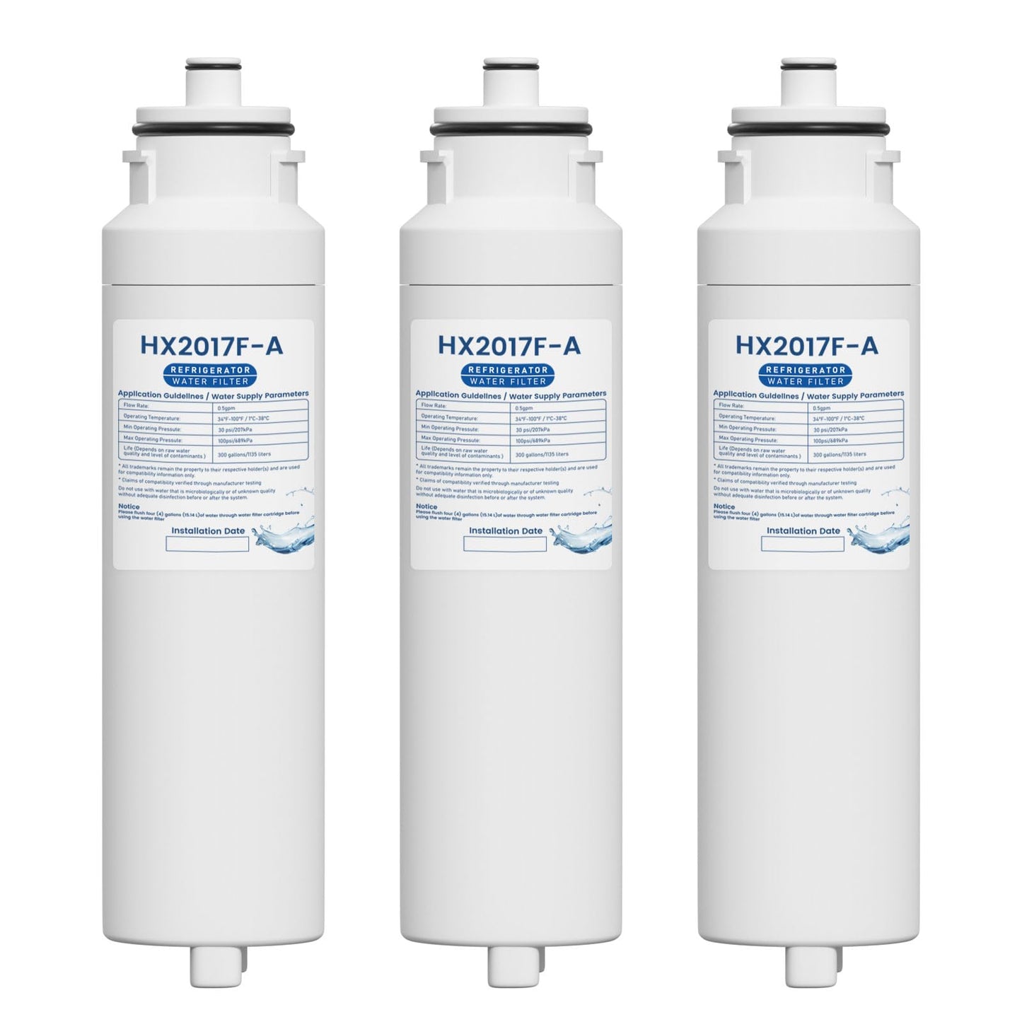 HX2017FR-A Water Filter Cartridge Compatible with Hisense HRF266N6CSE1, HRF266N6CSE, HRF209N6CSE, HRF254N6TSE, HRF254N6DSE Twist-In Models, 3 Packs