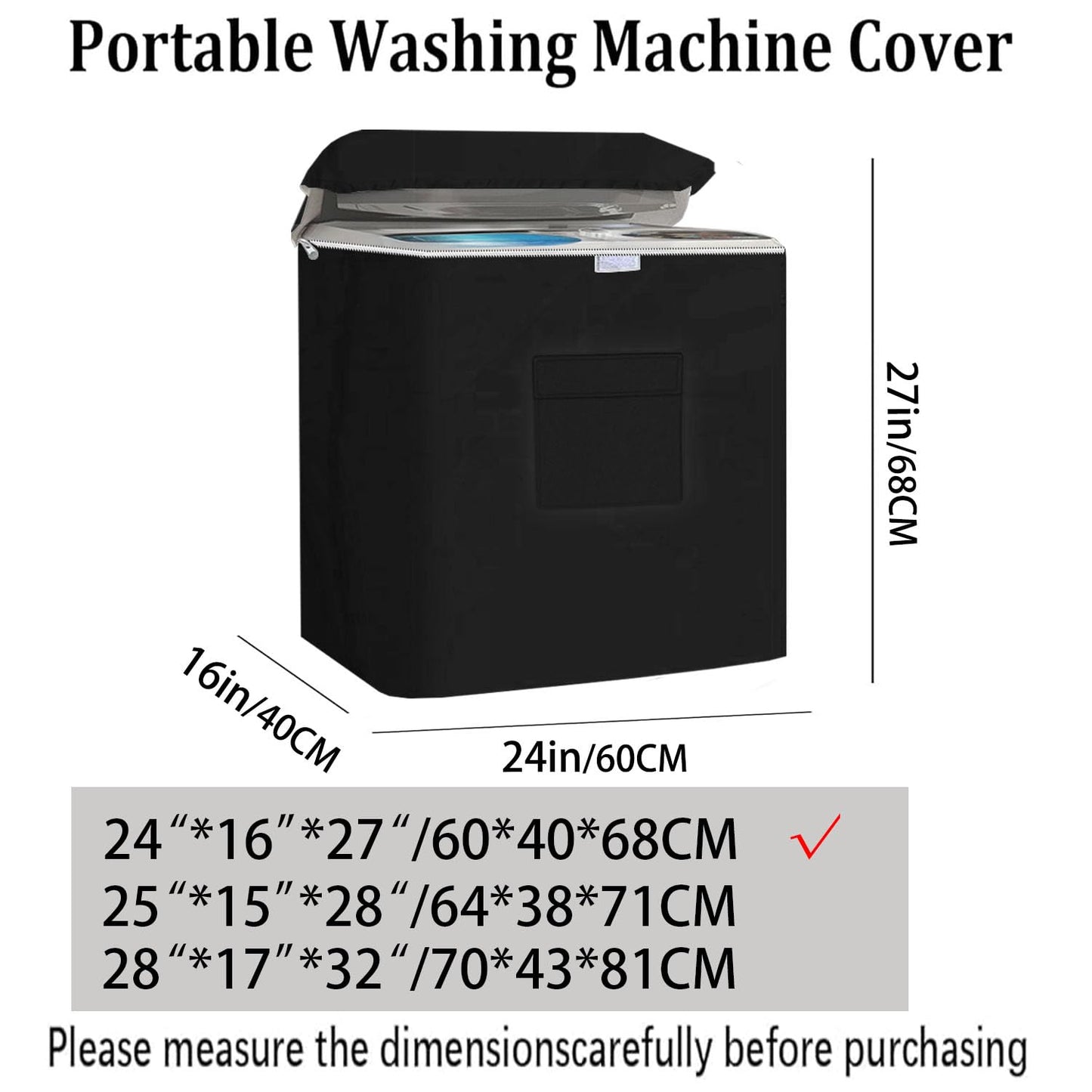Vibiubo Twin Tub Washing Machine Cover for 13lbs Portable Mini Compact Washer Machine,Waterproof, Sun-Proof, Extend their Service Life, Zipper Design for Easy Use (24"W×17"D×27"H)